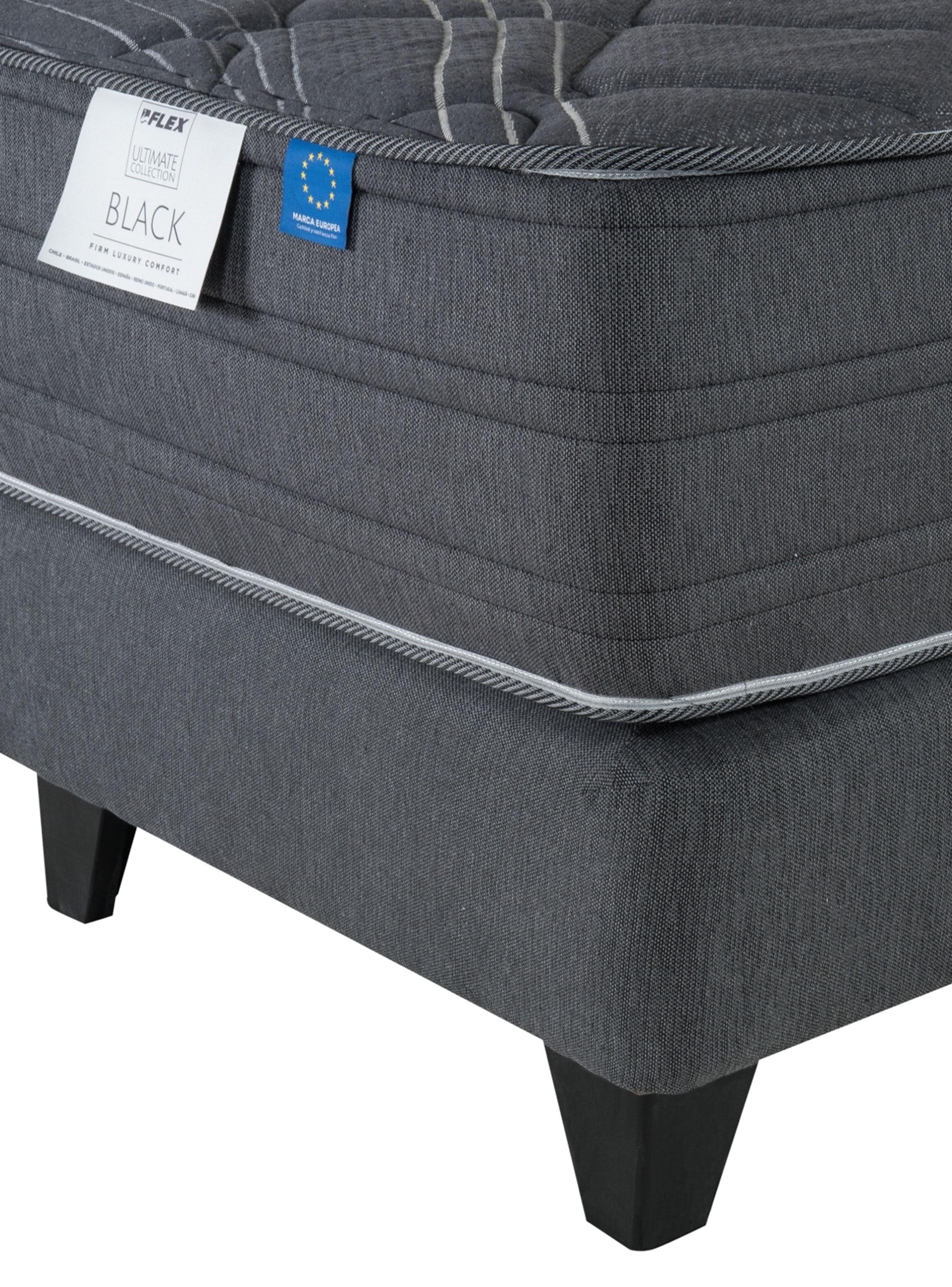 Cama Europea King Black Base Dividida Gris Respaldo + Veladores-4