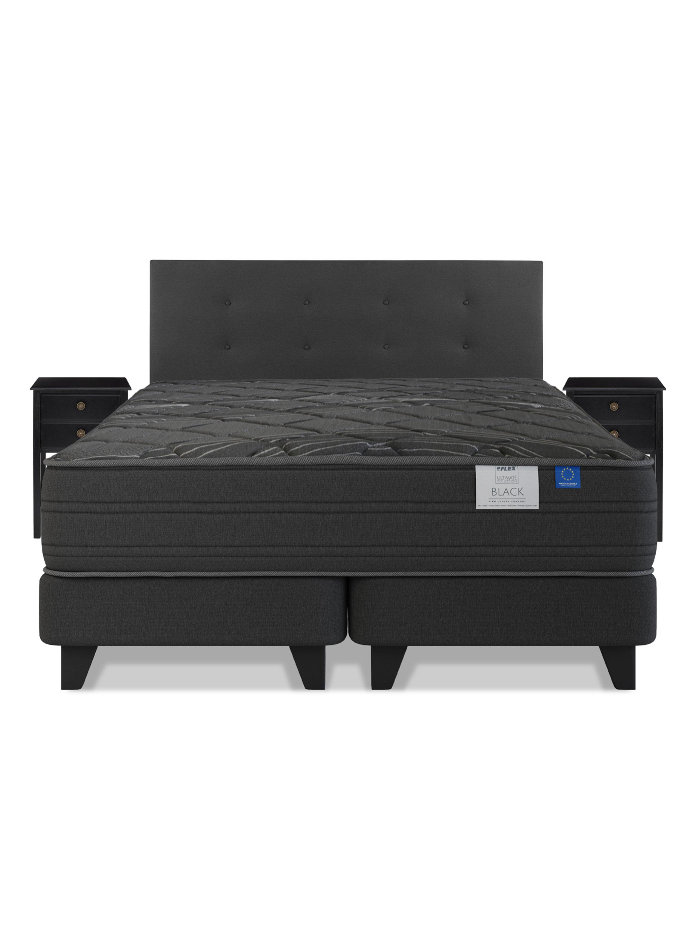 Cama Europea King Black Base Dividida Gris Respaldo + Veladores-2