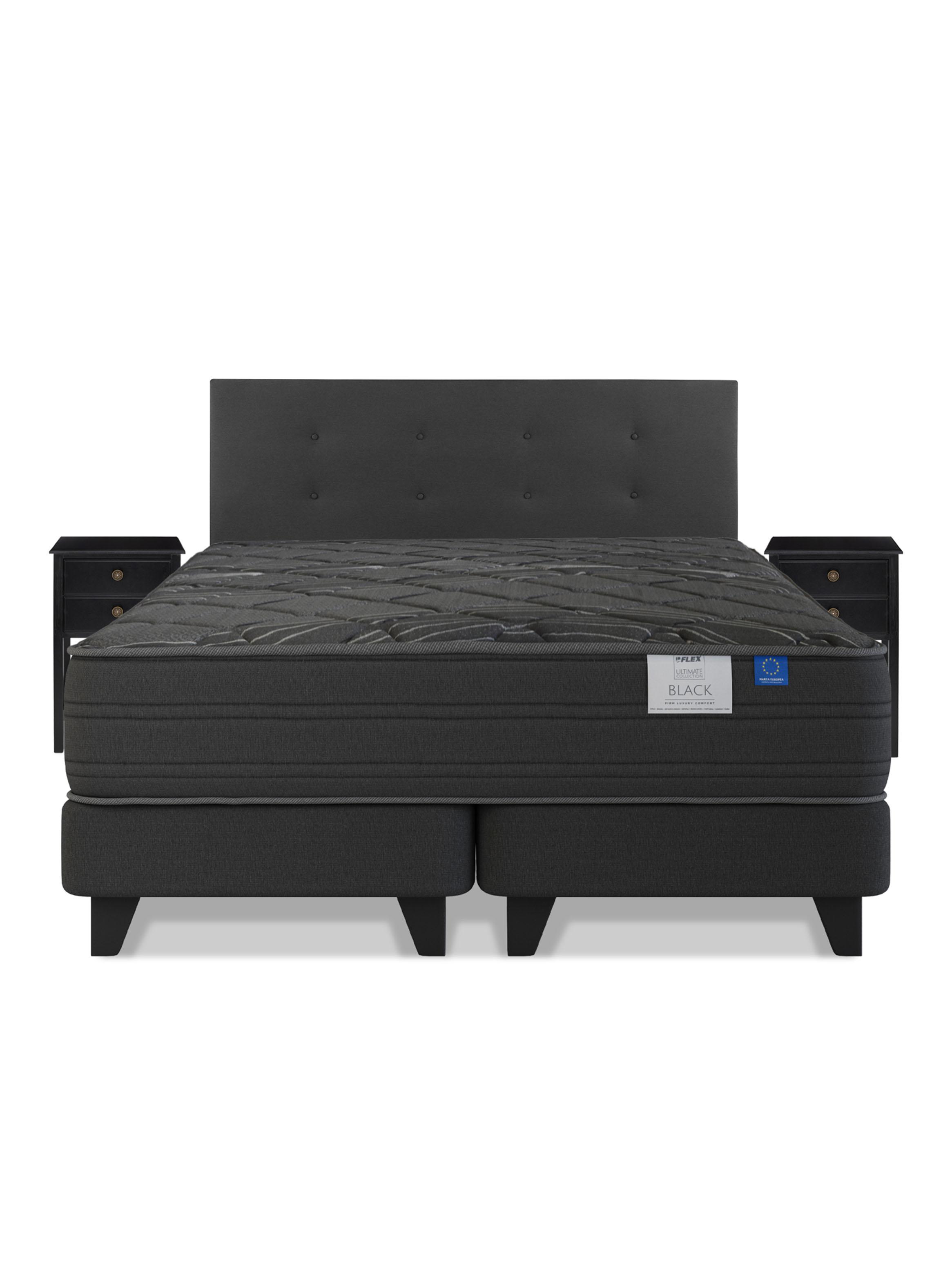 Cama Europea King Black Base Dividida Gris Respaldo + Veladores-1