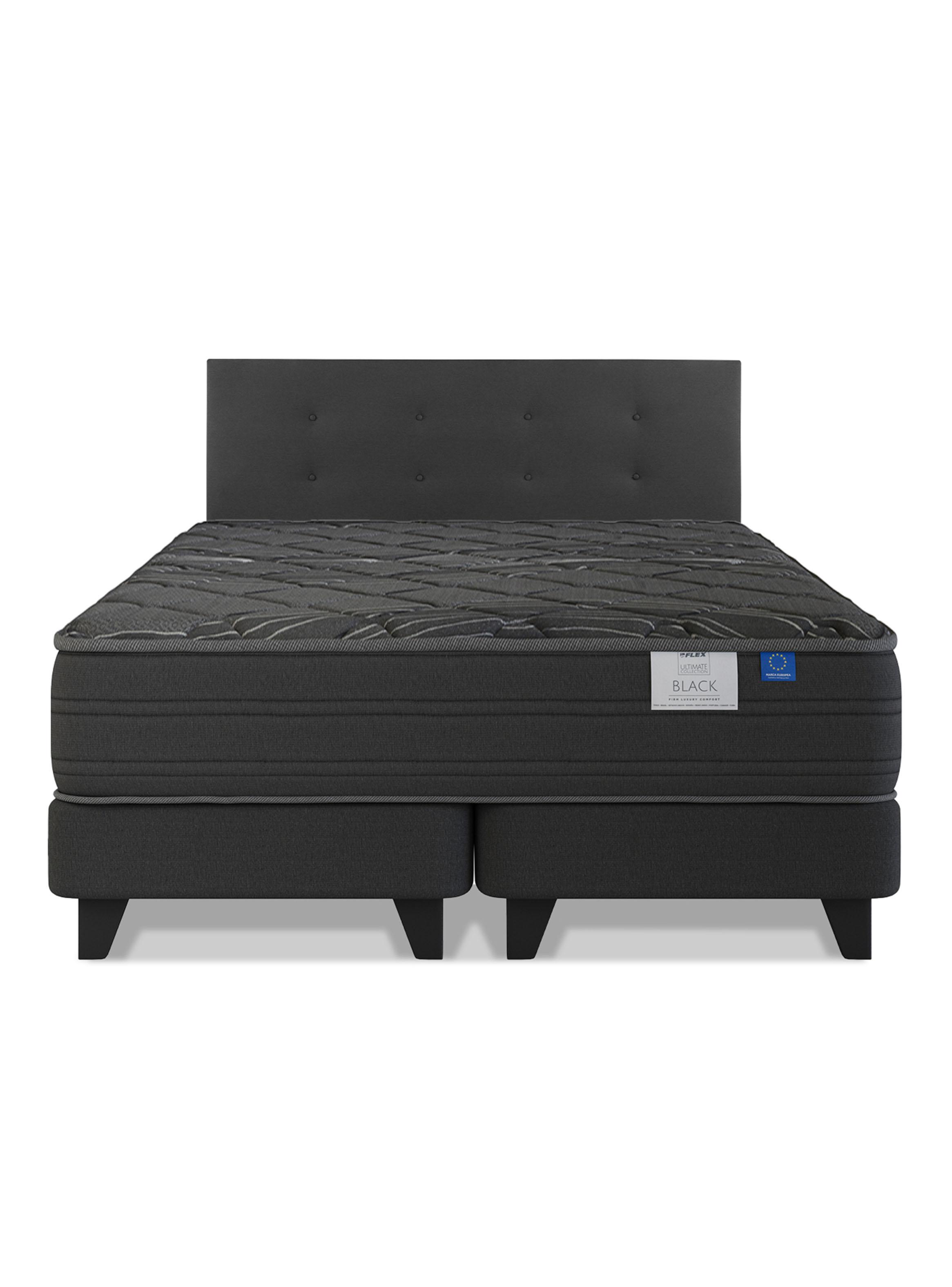 Cama Europea King Black Base Dividida Gris con Respaldo-2