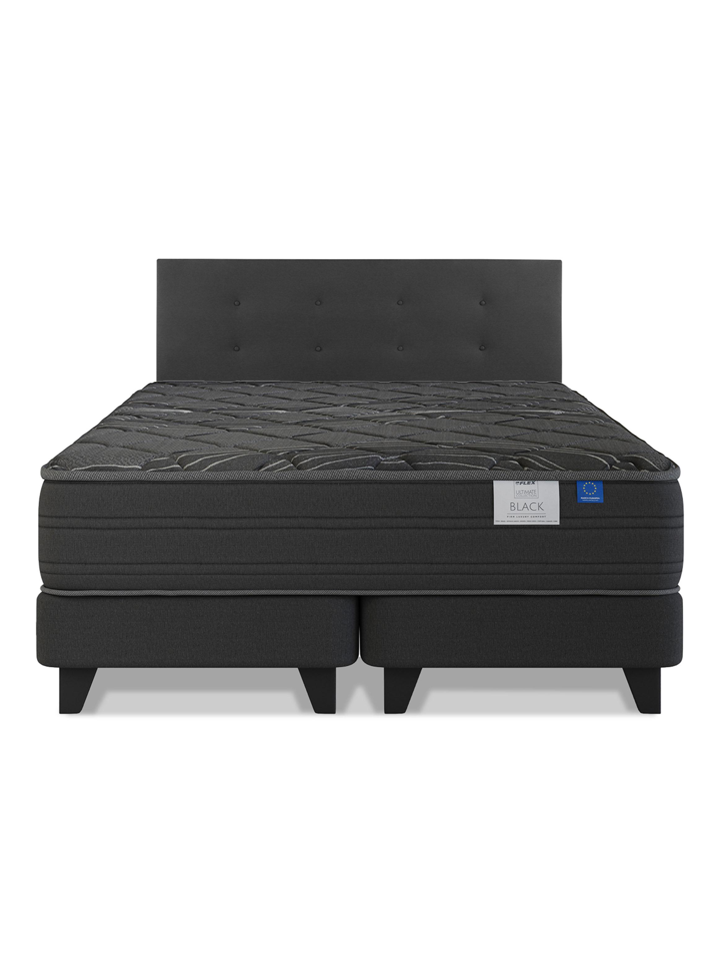 Cama Europea King Black Base Dividida Gris con Respaldo-1