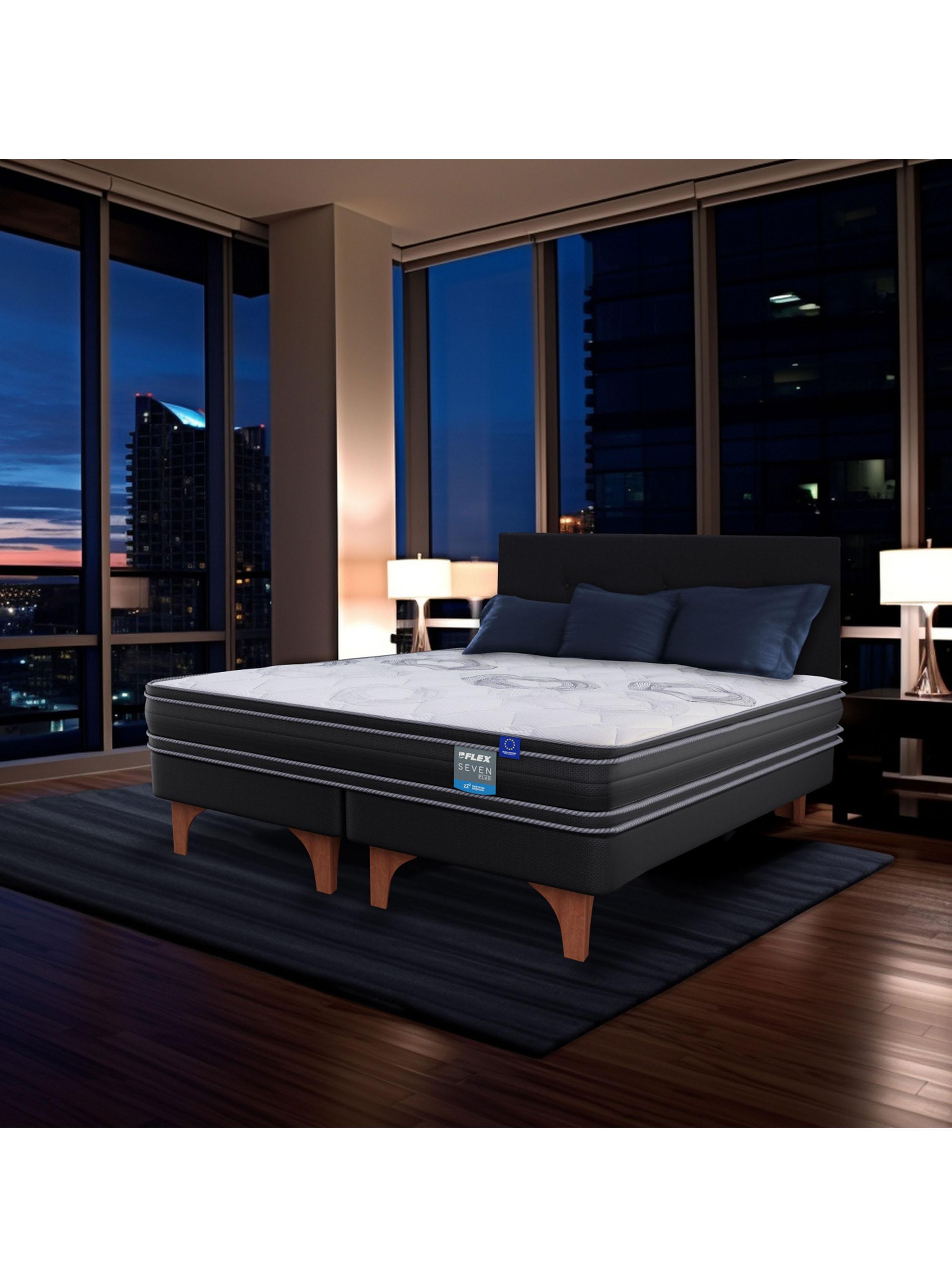 Cama Europea Seven Plus King + Respaldo Royal Negro + Velador Rock-5