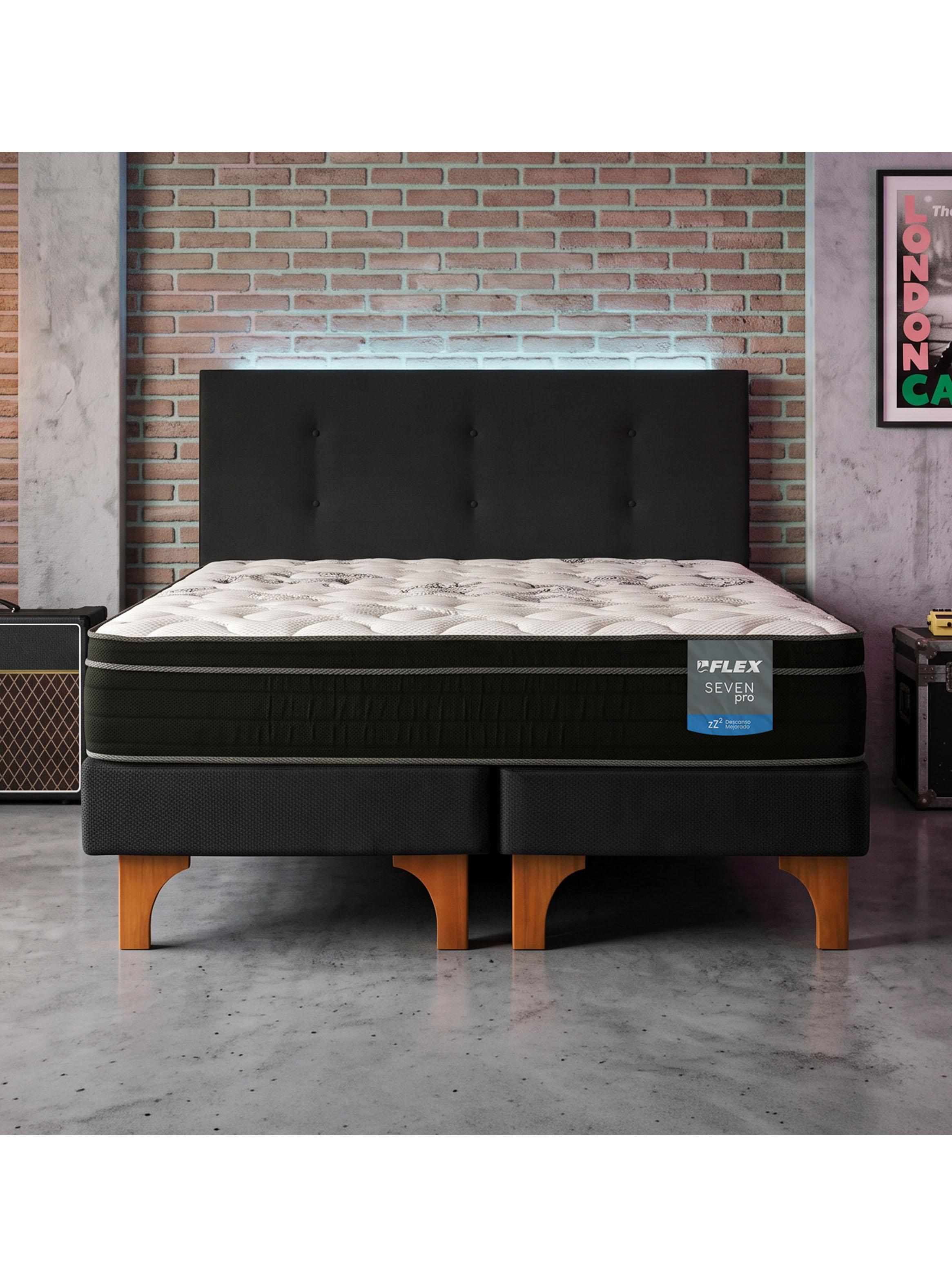 Cama Europea Seven Pro King + Respaldo Royal + Velador Rock-5
