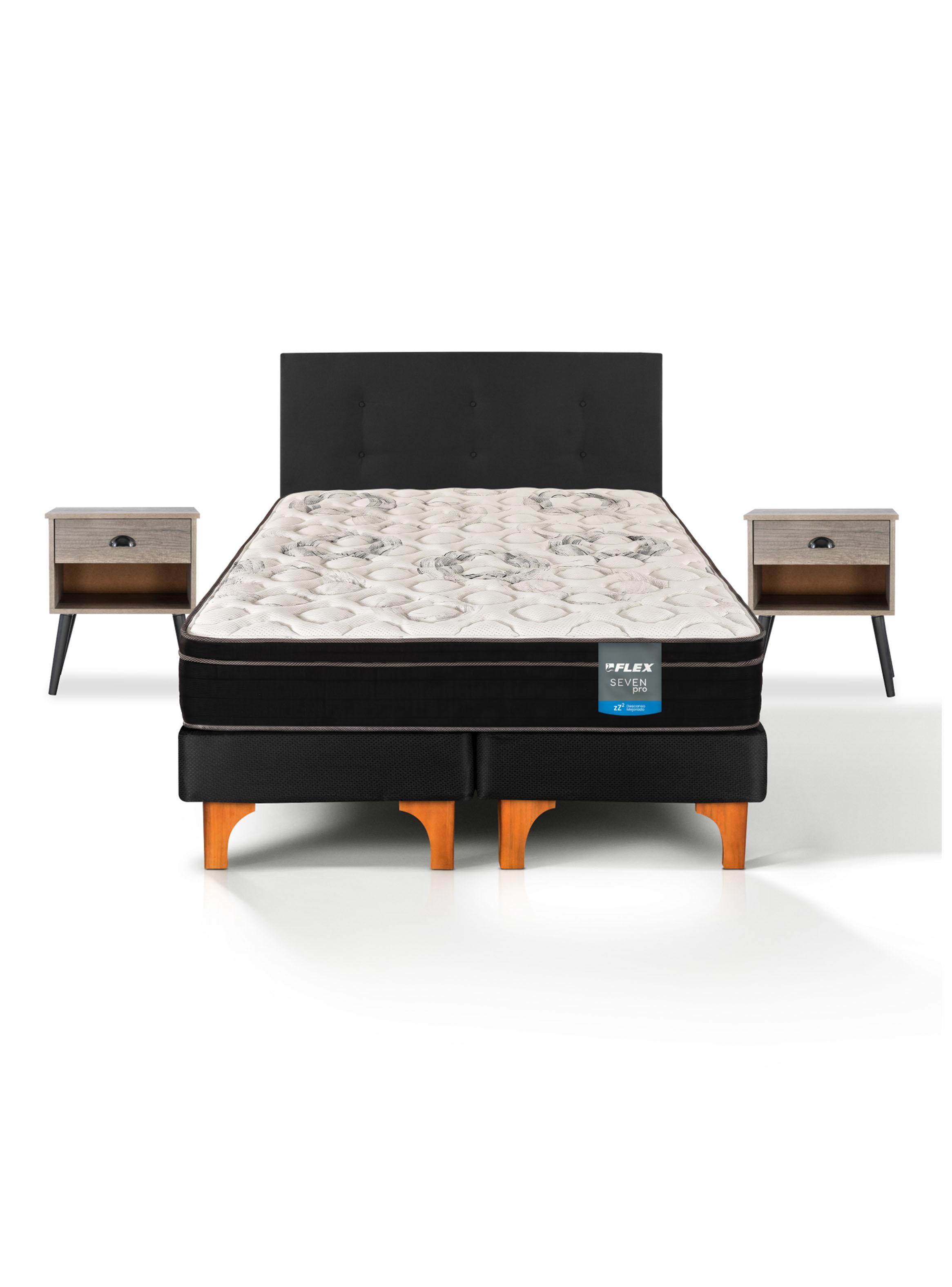 Cama Europea Seven Pro King + Respaldo Royal + Velador Rock-1