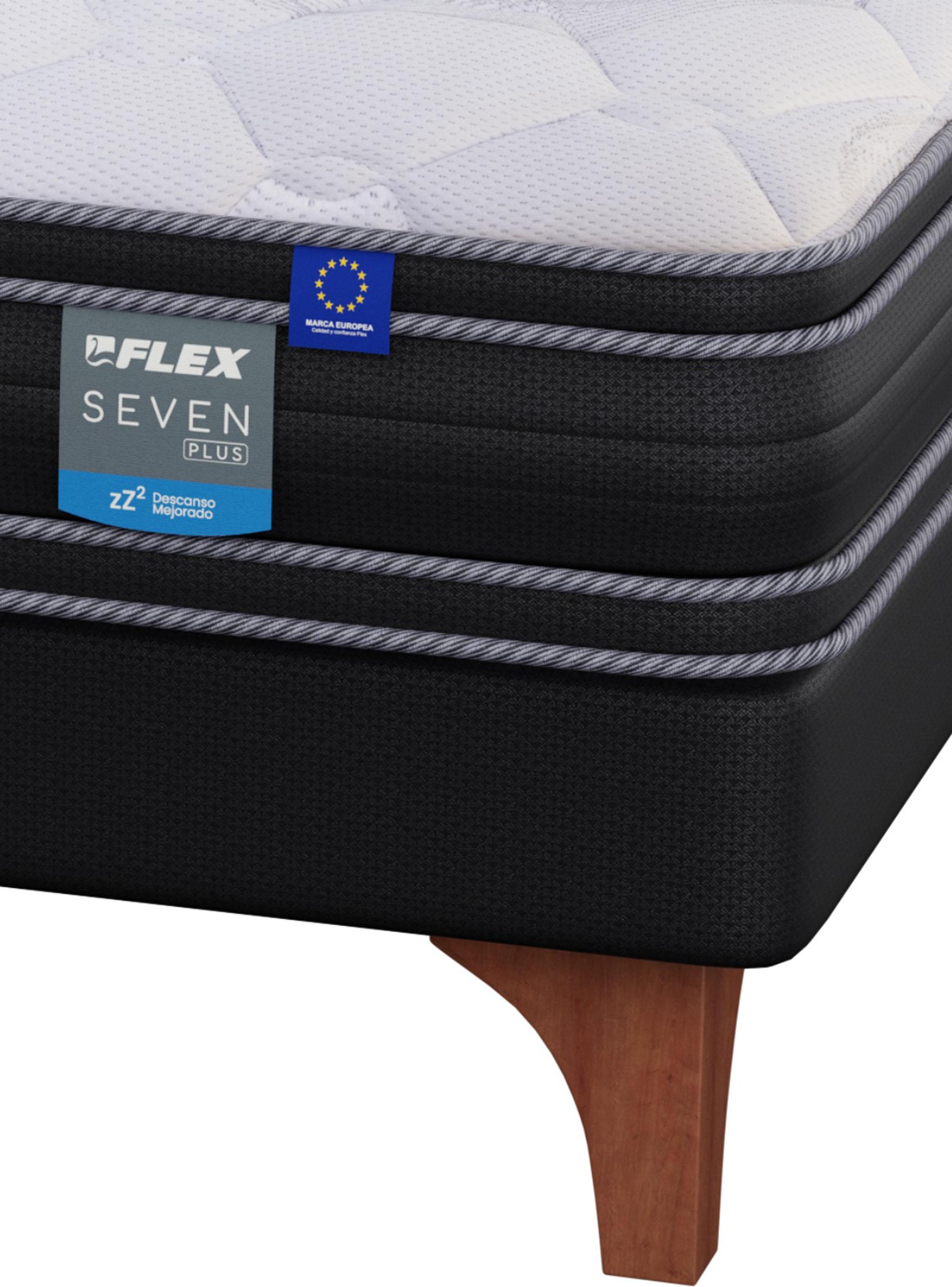 Cama Europea Seven Plus King + Respaldo Royal Negro + Velador Rover-4