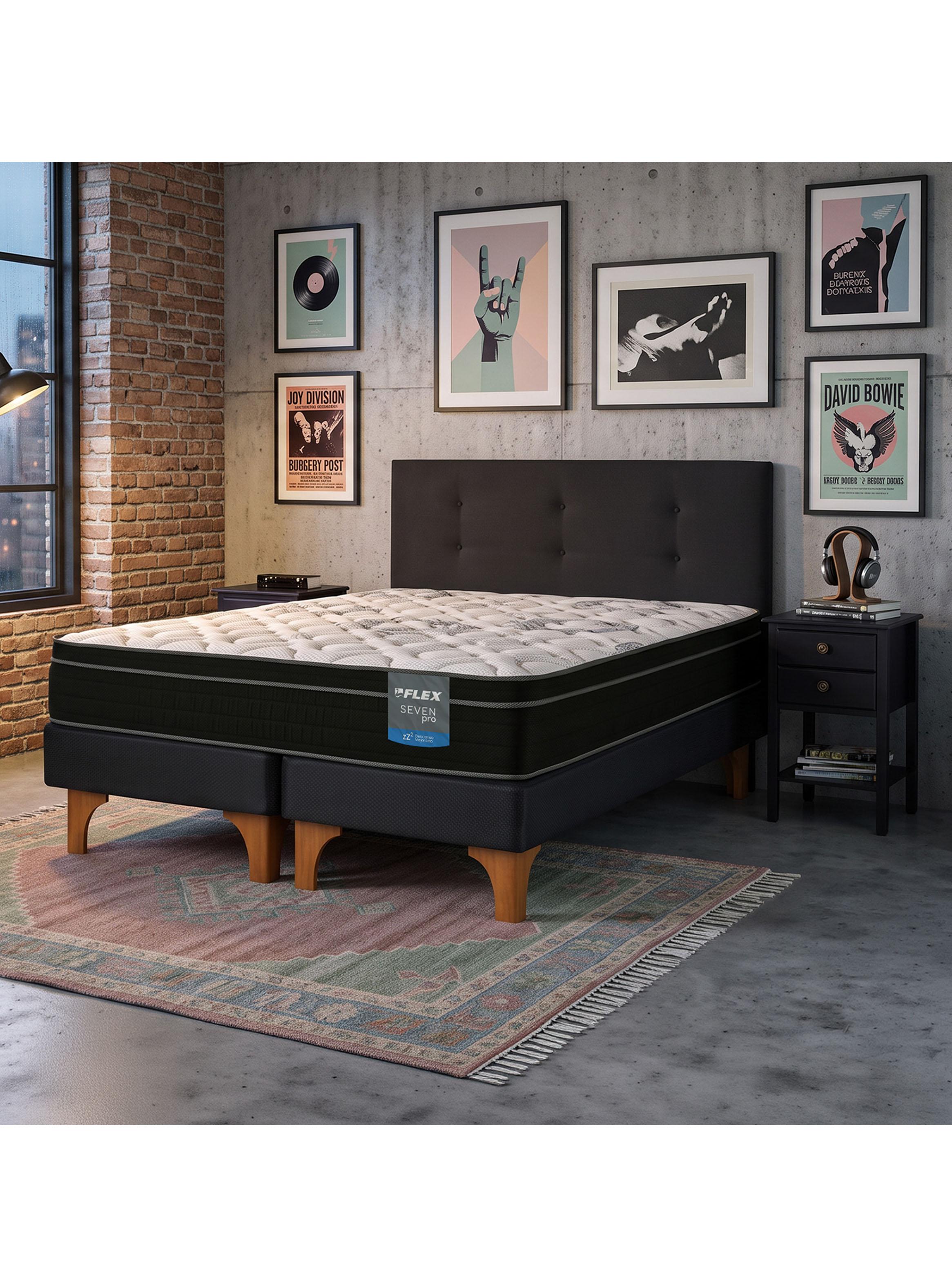 Cama Europea Seven Pro King + Respaldo Royal + Velador Rover-5