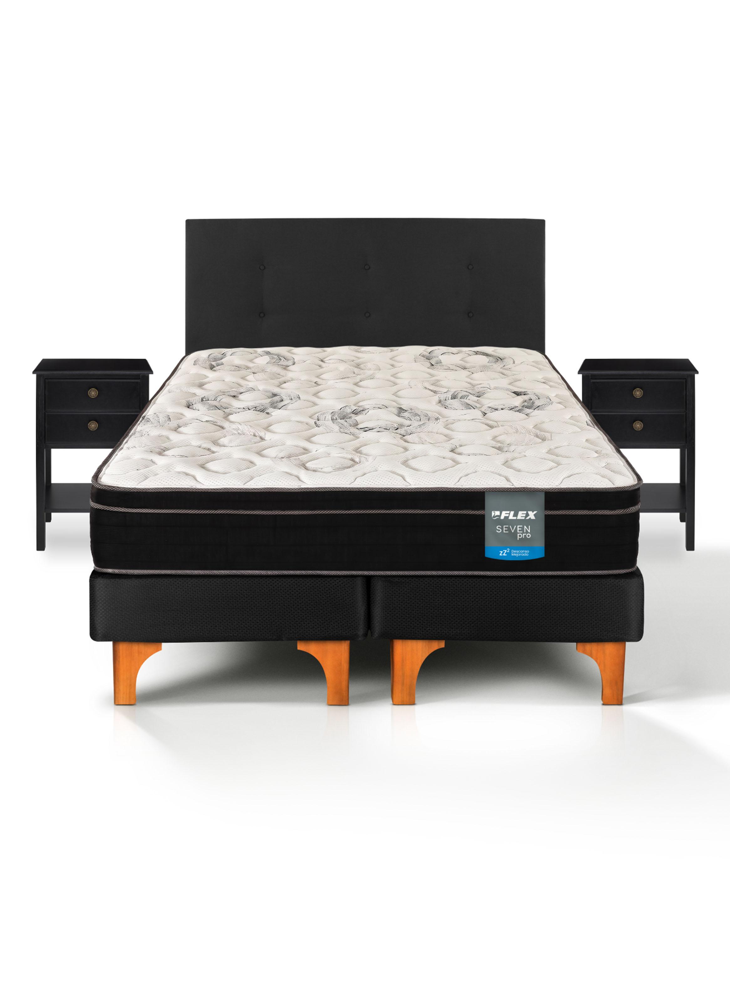 Cama Europea Seven Pro King + Respaldo Royal + Velador Rover-1