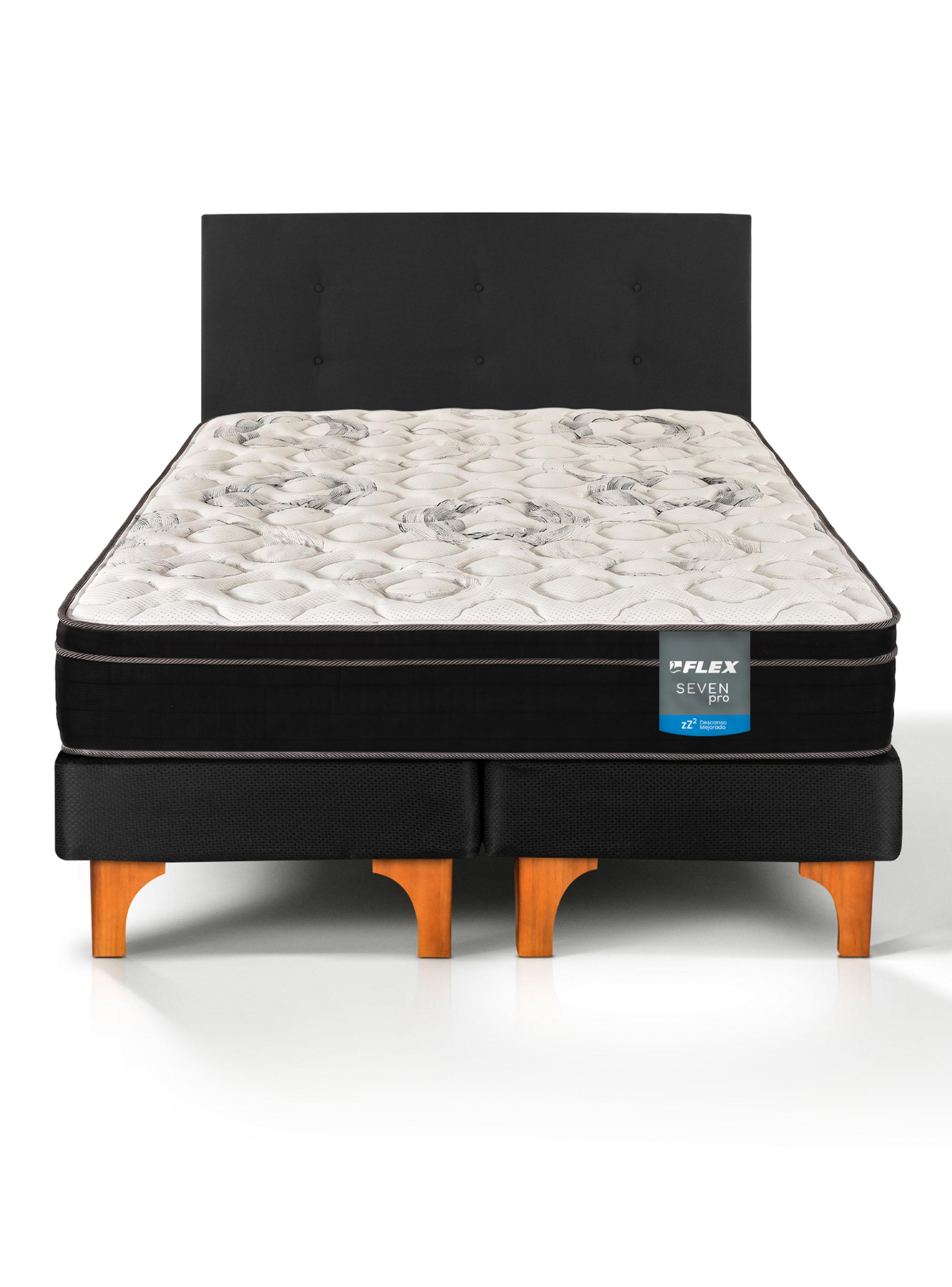 Cama Europea Seven Pro King + Respaldo Royal Negro-1