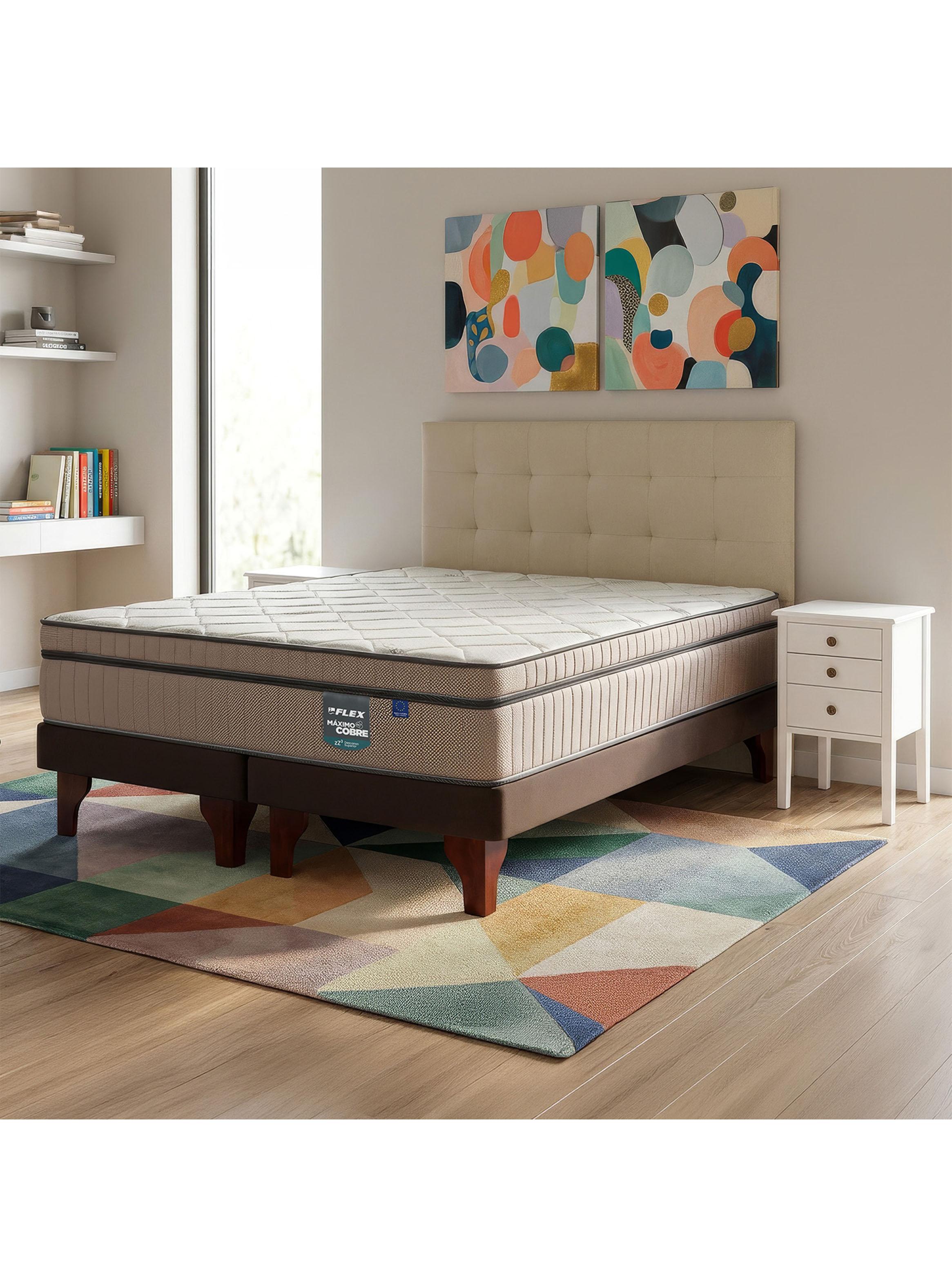 Cama Europea Cobre King + Respaldo con Velador Roma-5