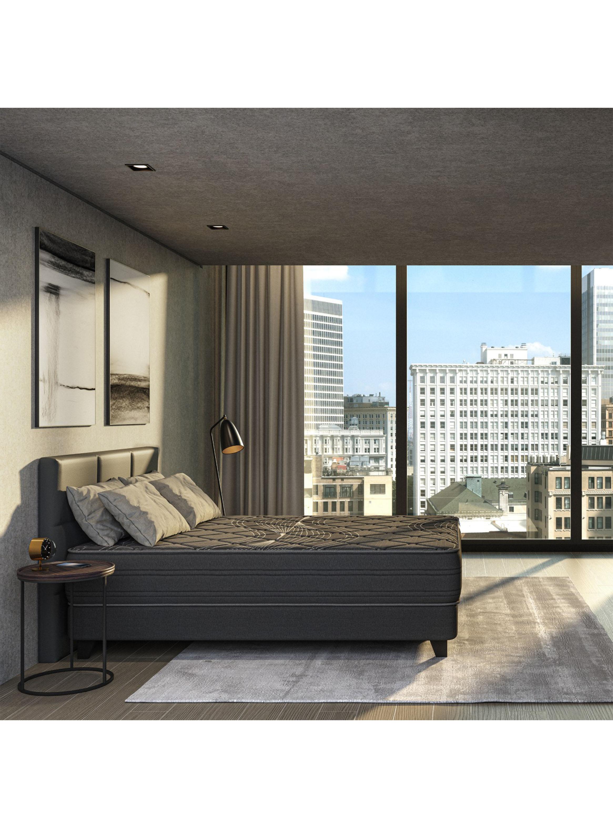 Cama Europea 2 Plazas Black Base Dividida Respaldo + Velador-5