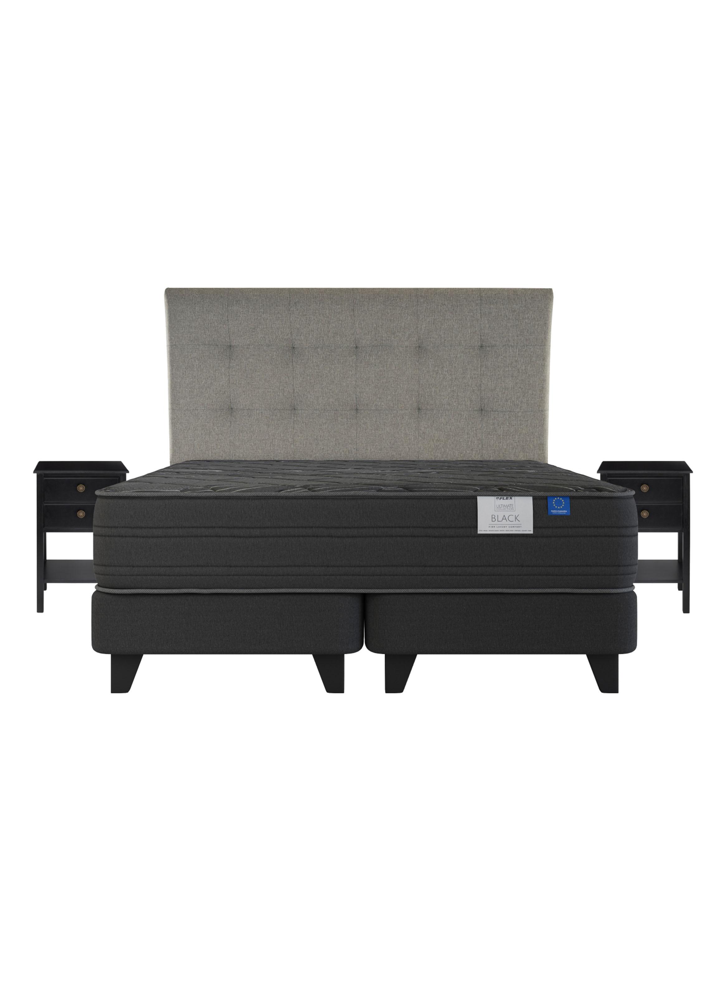 Cama Europea 2 Plazas Black Base Dividida Respaldo + Velador-2
