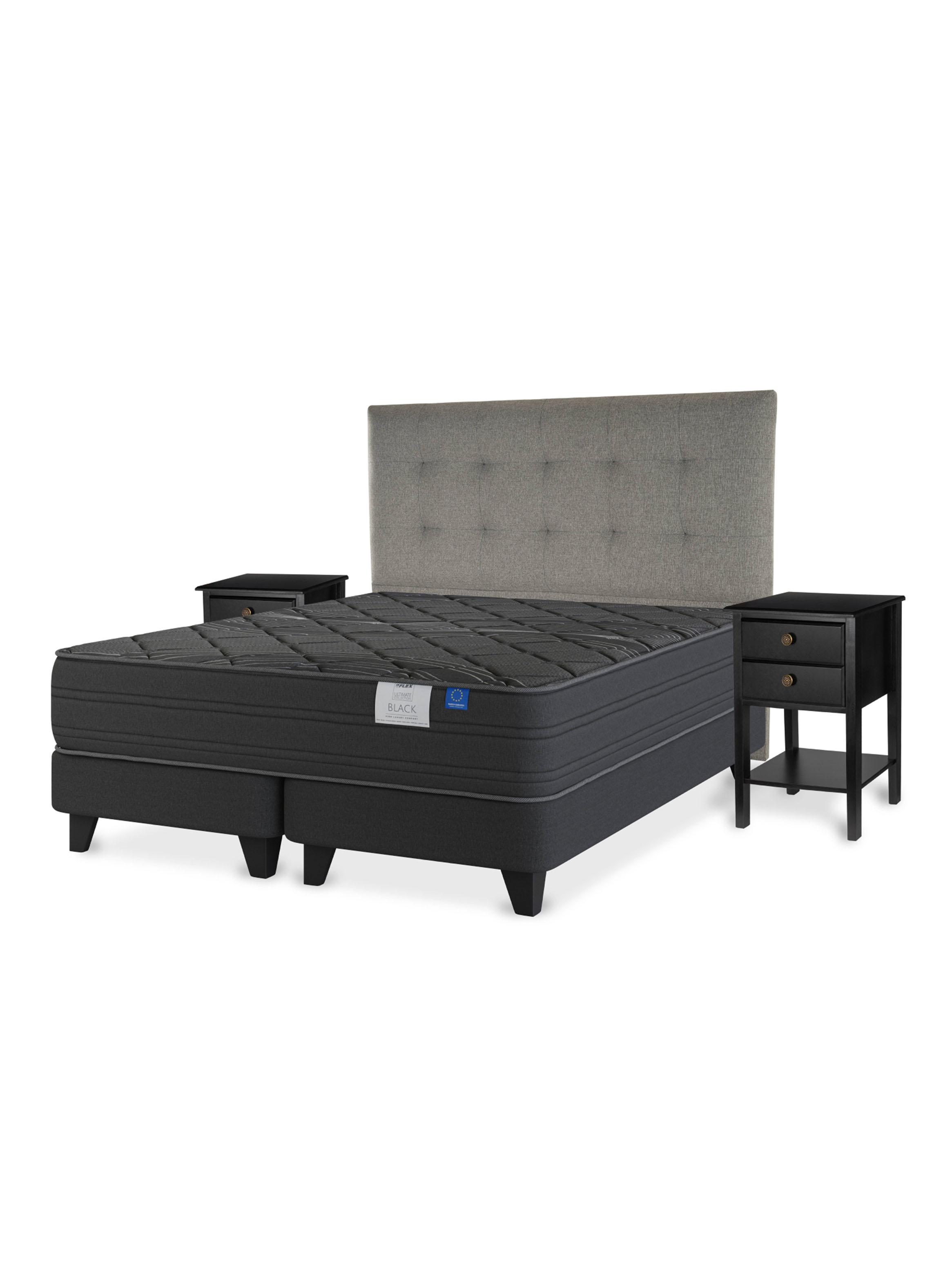 Cama Europea 2 Plazas Black Base Dividida Respaldo + Velador-0