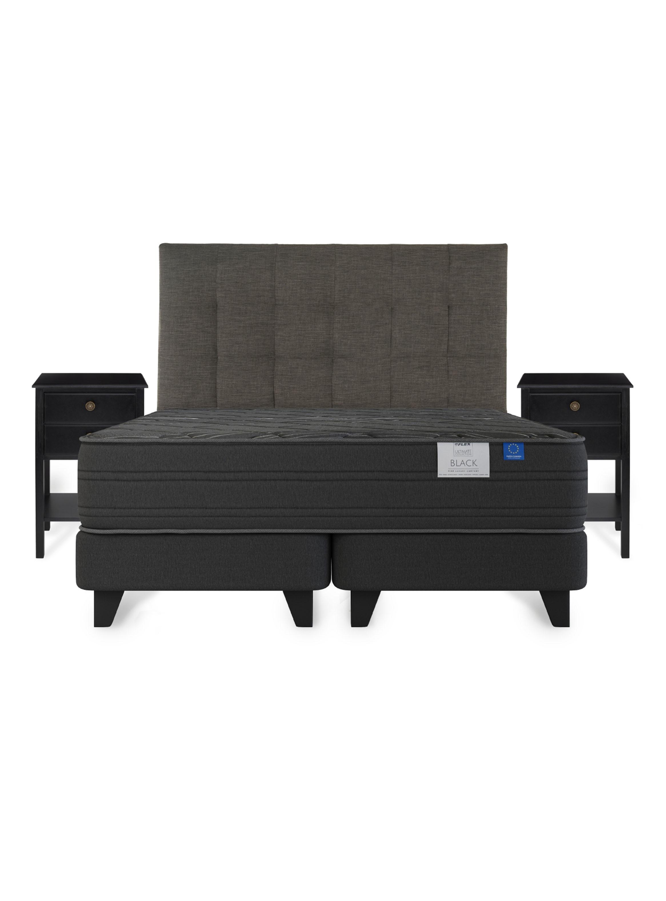 Cama Europea 2 Plazas Black Base Gris Dividida Respaldo + Velador-1