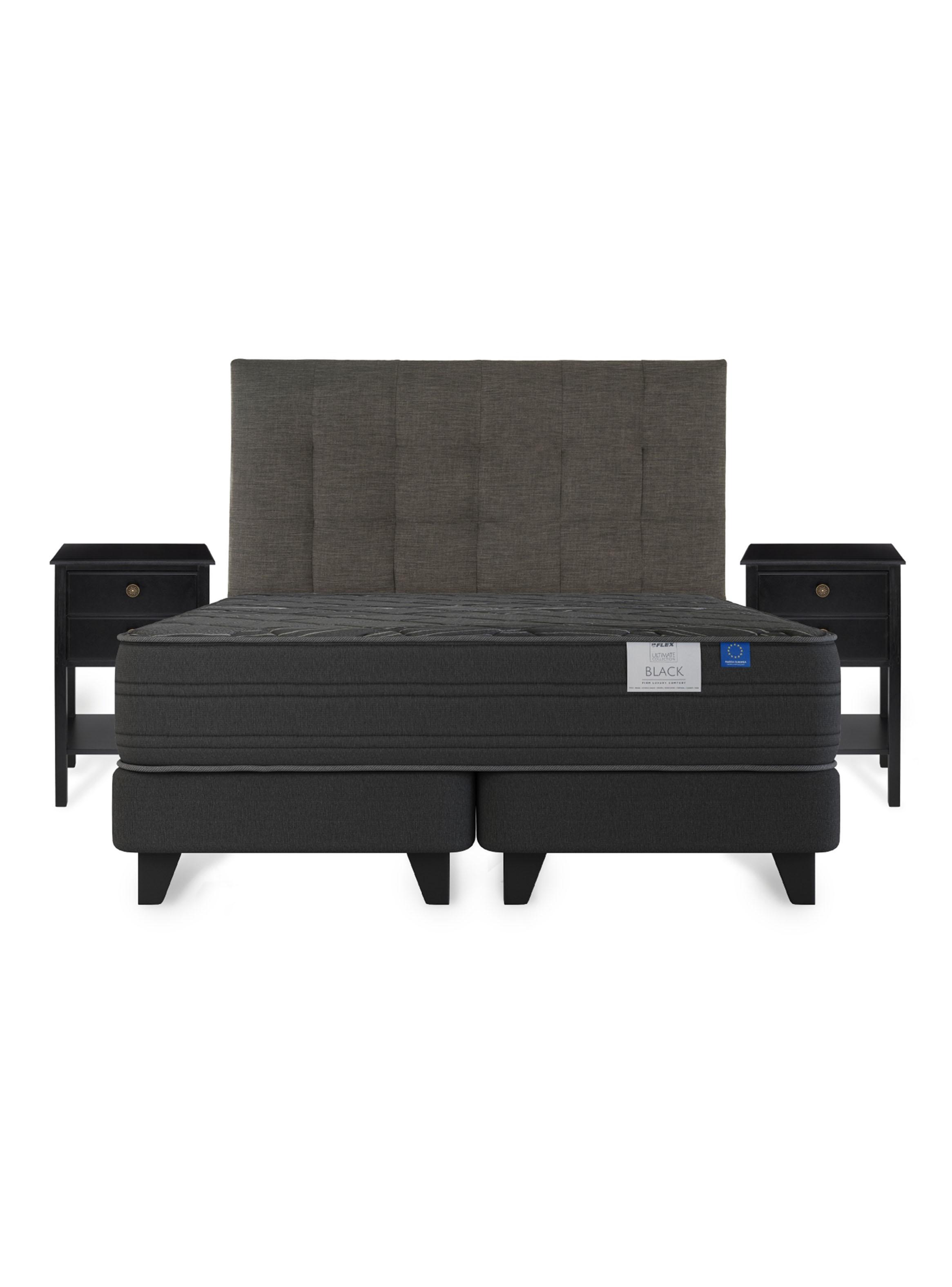 Cama Europea King Black Base Dividida Respaldo + Velador-2