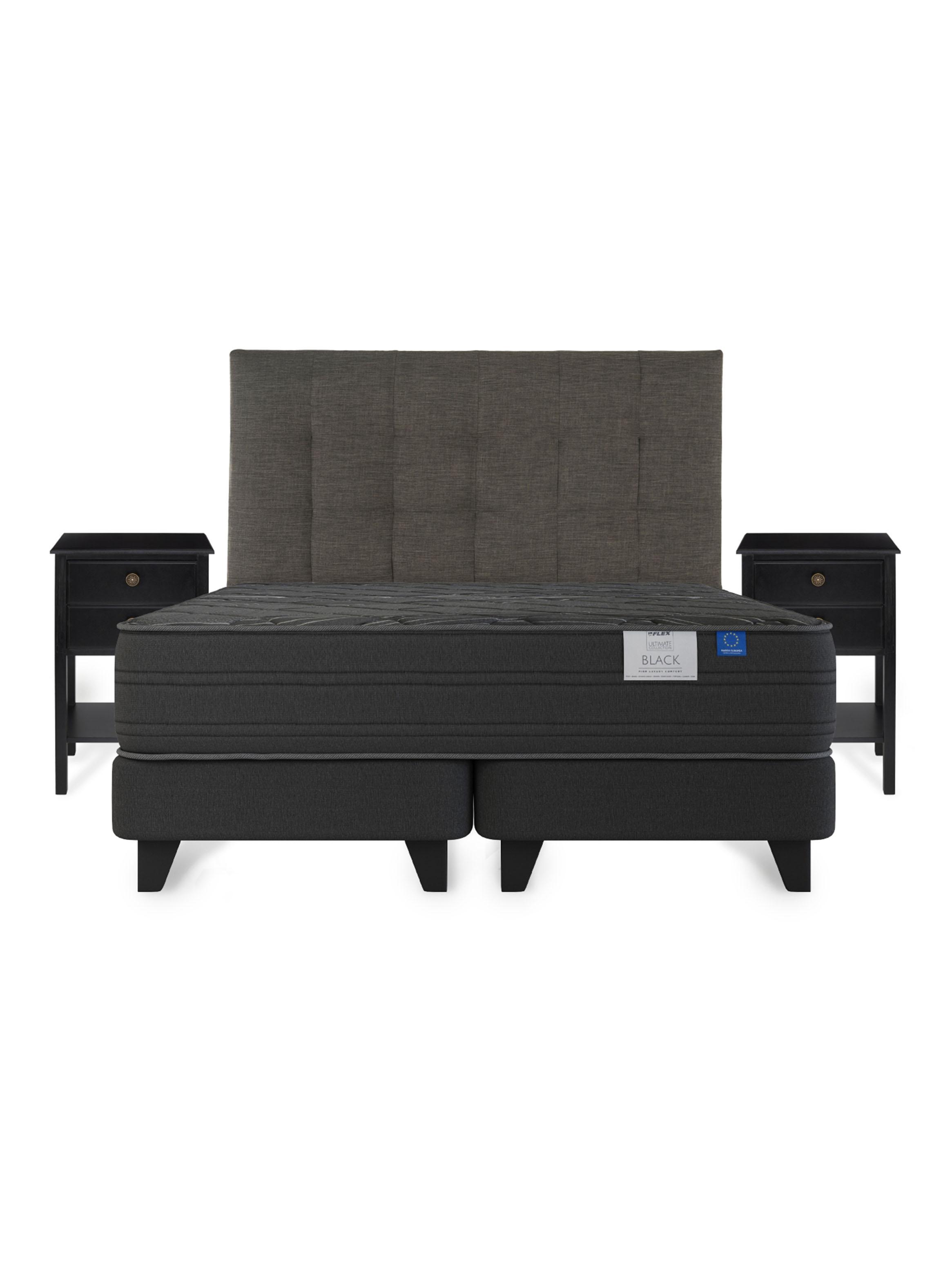 Cama Europea Súper King Black Base Dividida Respaldo + Velador-2