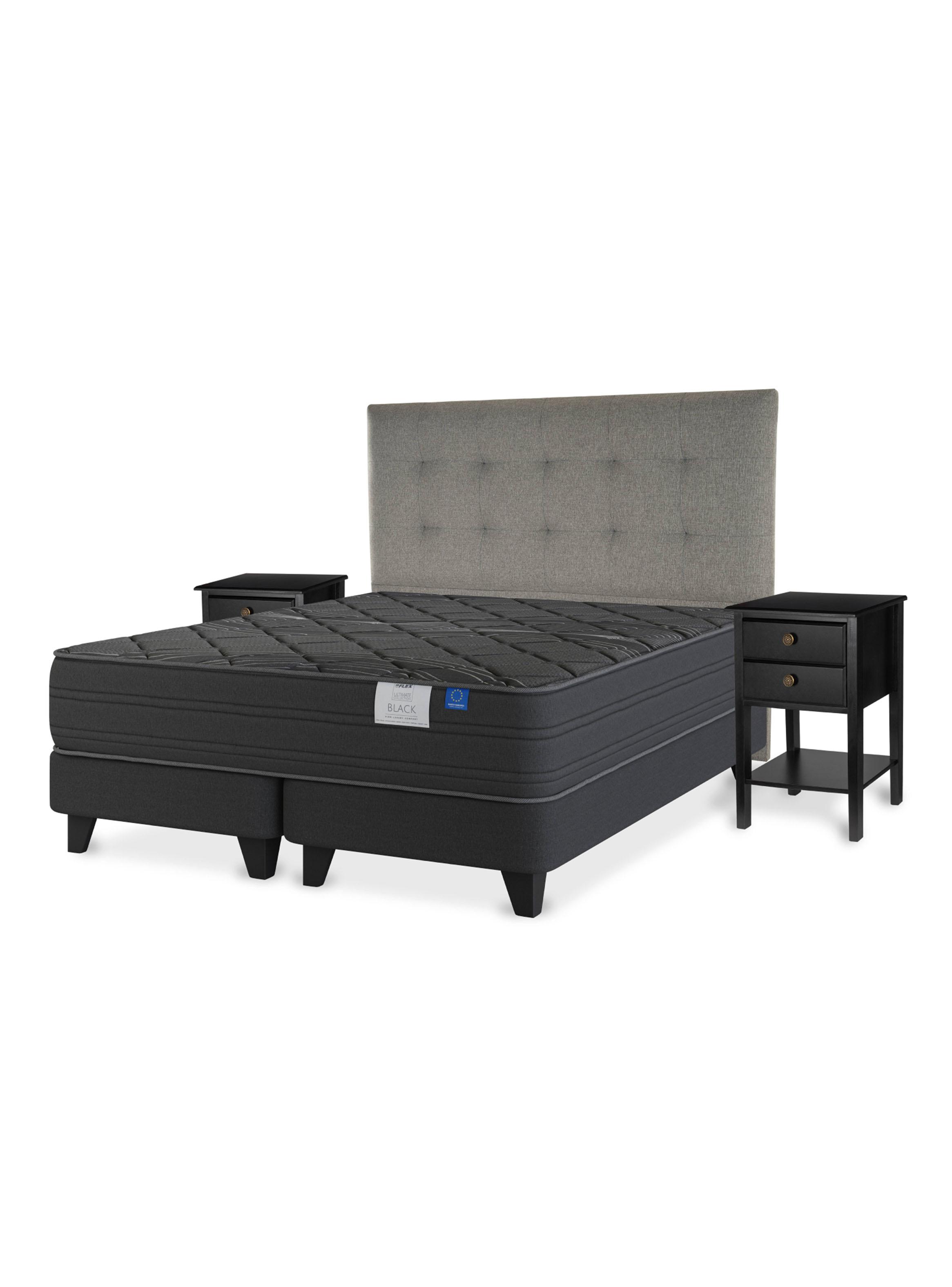 Cama Europea Súper King Black Base Dividida Gris Respaldo + Velador-0