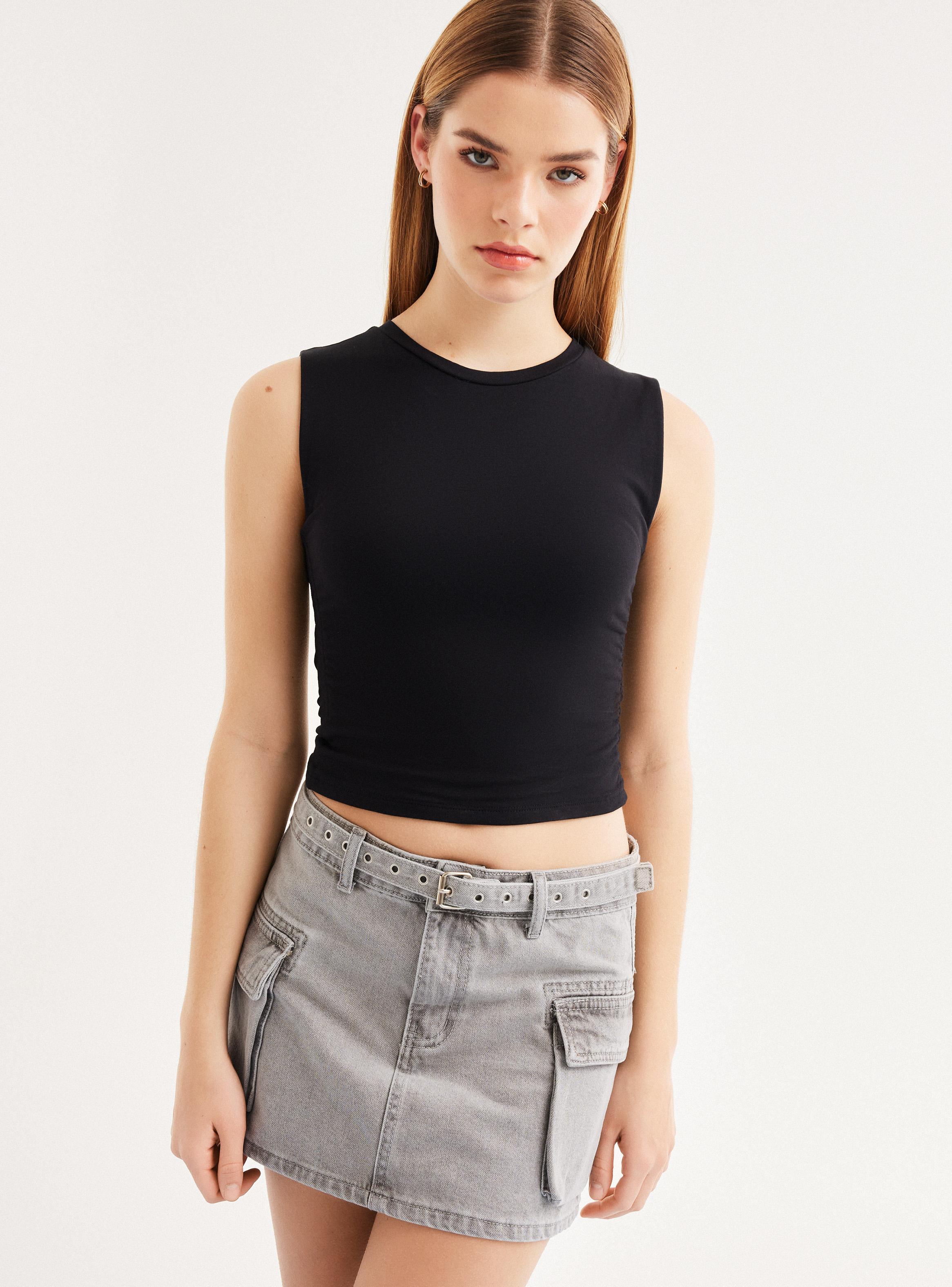 Polera Tela Doble Fruncidos Lateral-0