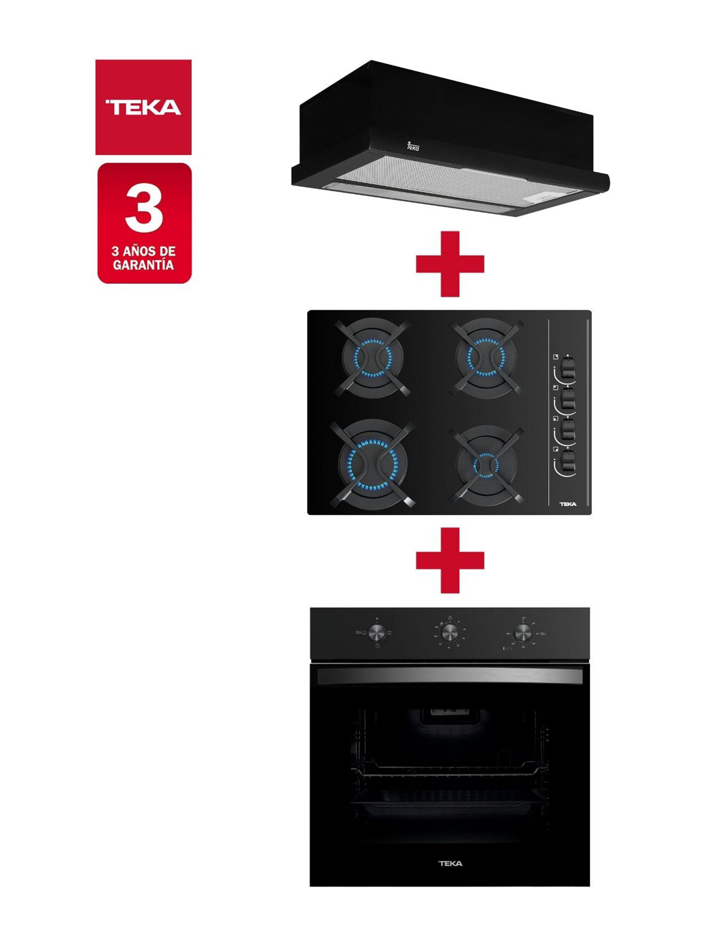 Kit Empotrable Horno Eléctrico HBB5360FBK Negro + Encimera a Gas GBC64003KBB + Campana TL6310 Negro-1
