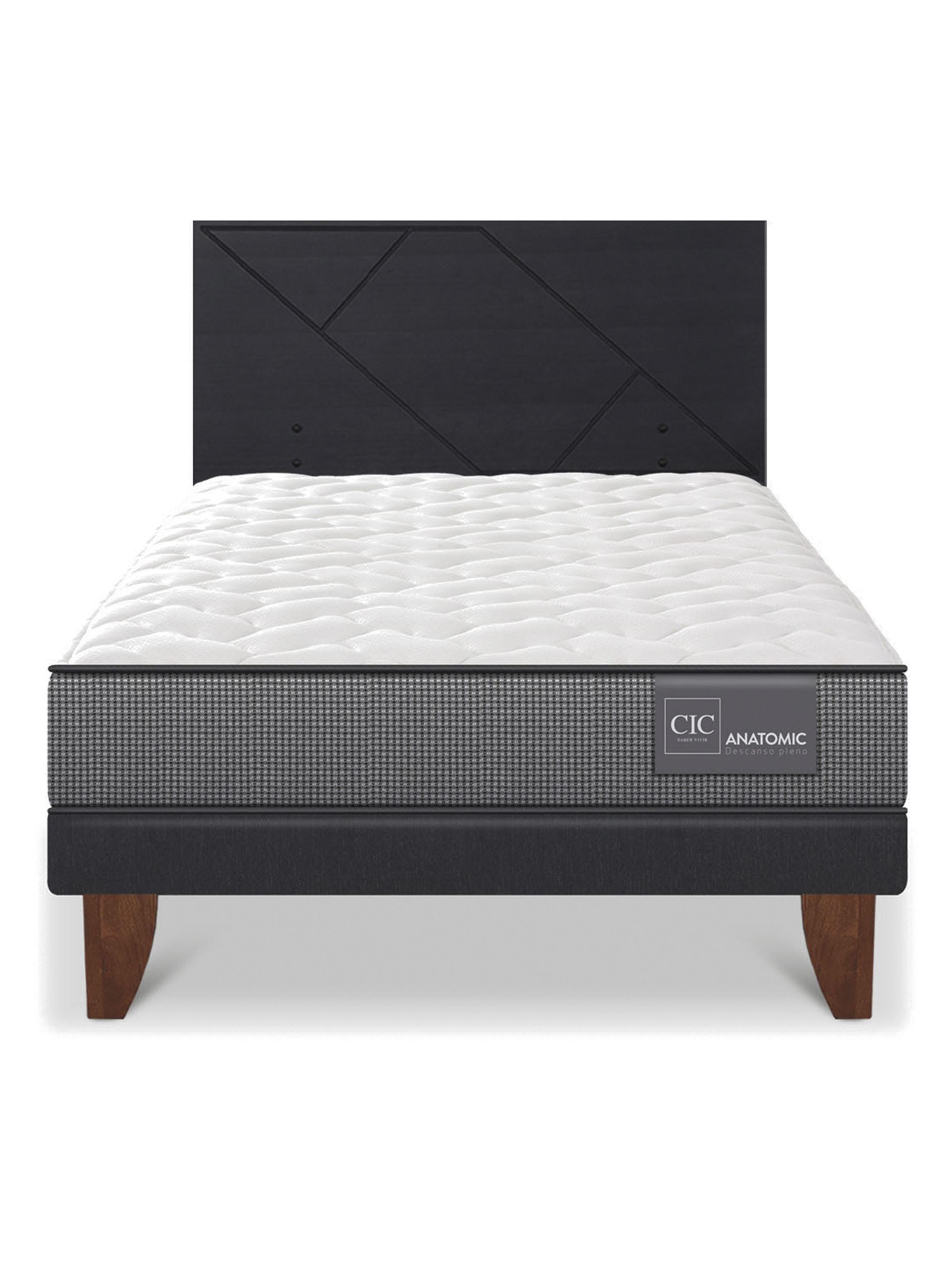 Cama Europea Anatomic 1.5 Plazas + Respaldo Villarrica Negro-2