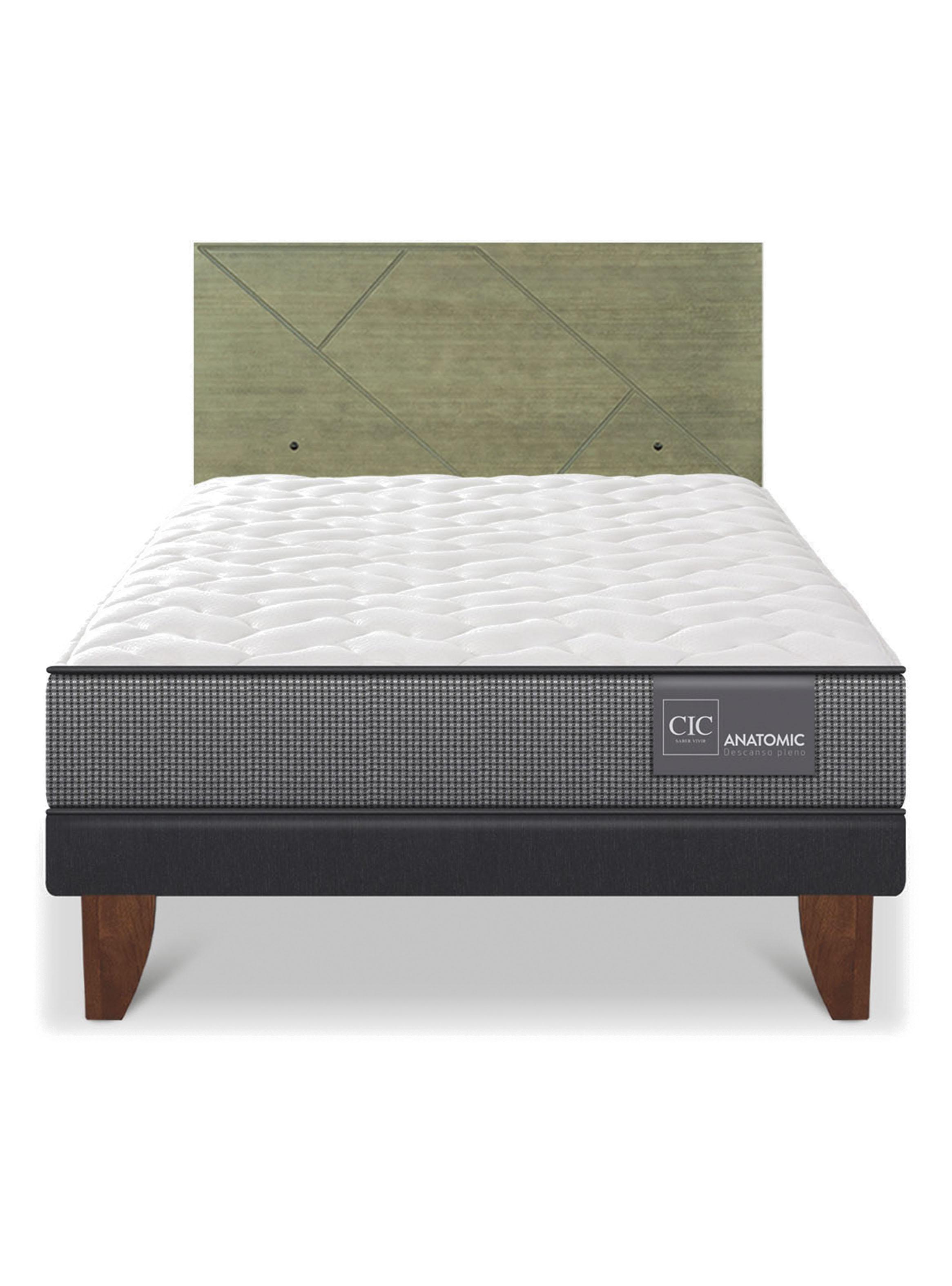 Cama Europea Anatomic 1.5 Plazas + Respaldo Villarrica Olivo-2