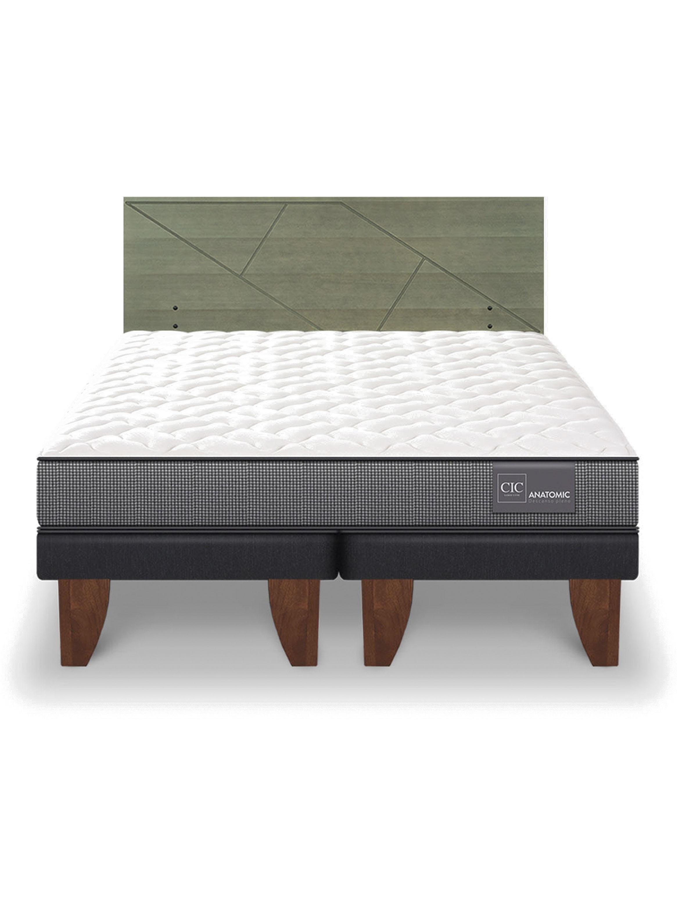 Cama Europea Anatomic 2 Plazas Base Dividida + Respaldo Villarrica Olivo-2