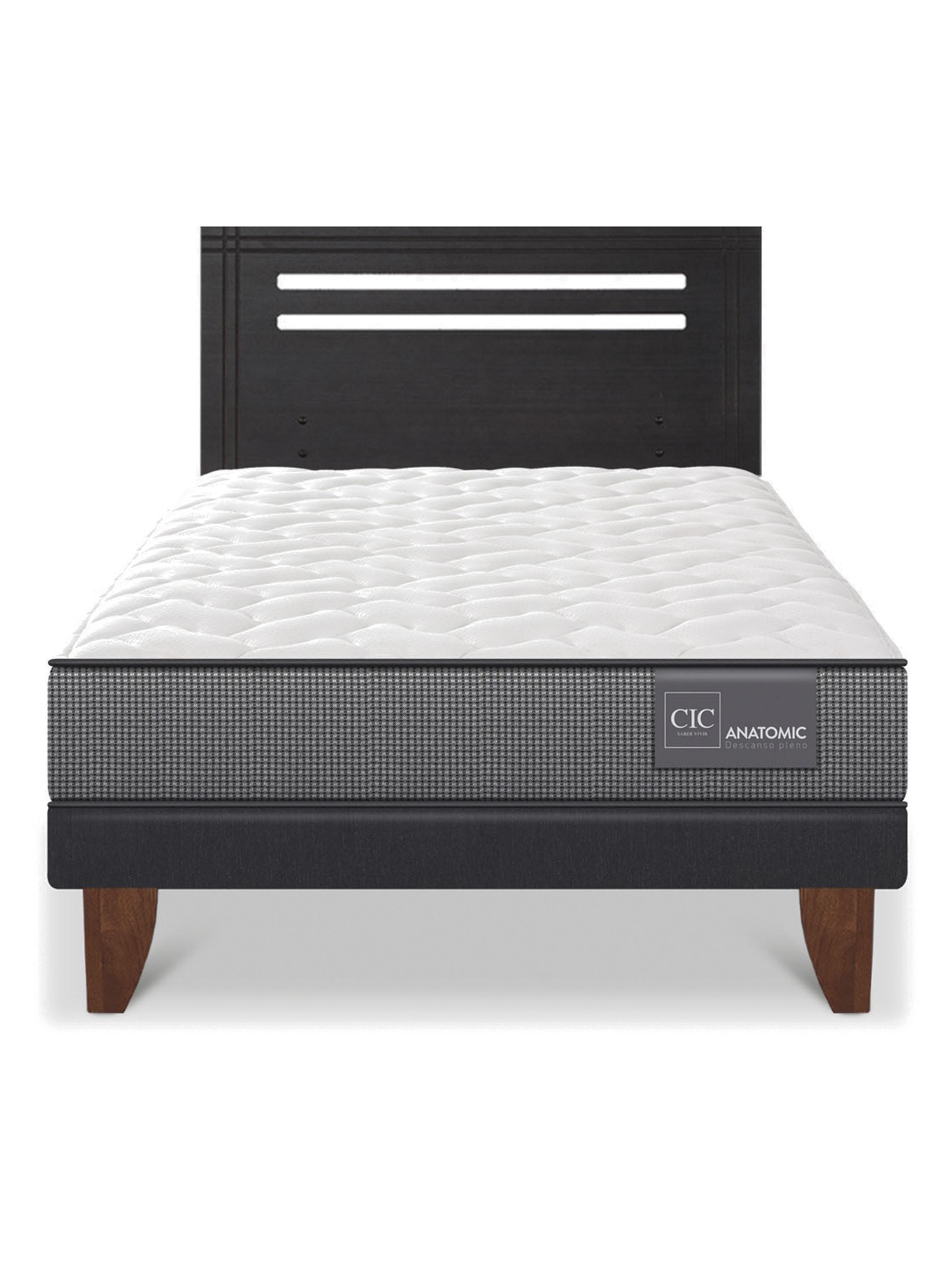 Cama Europea Anatomic 1.5 Plazas + Respaldo Munich Negro-2