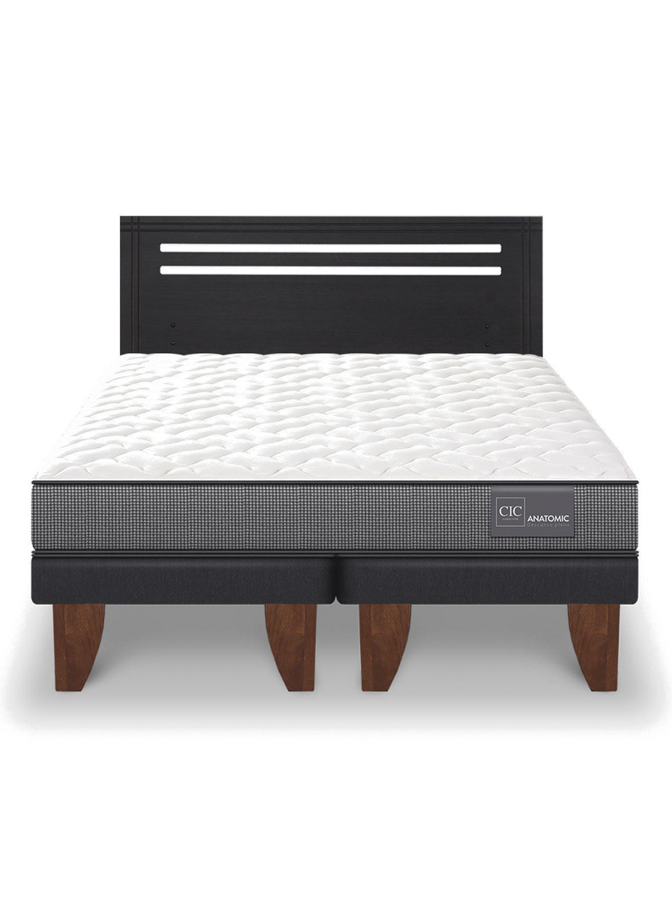Cama Europea Anatomic 2 Plazas Base Dividida + Respaldo Múnich Negro-2