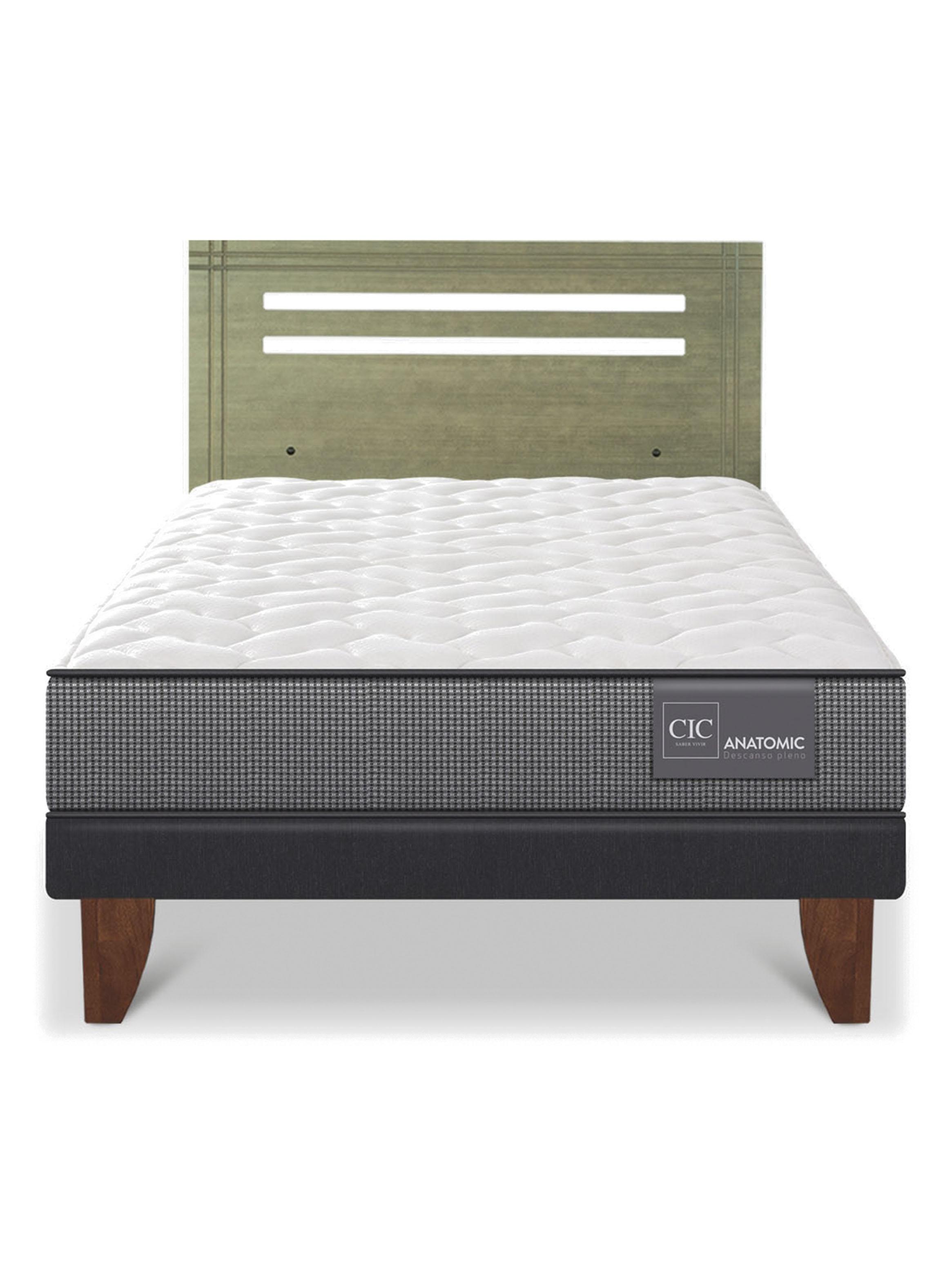 Cama Europea Anatomic 1.5 Plazas + Respaldo Munich Olivo-2