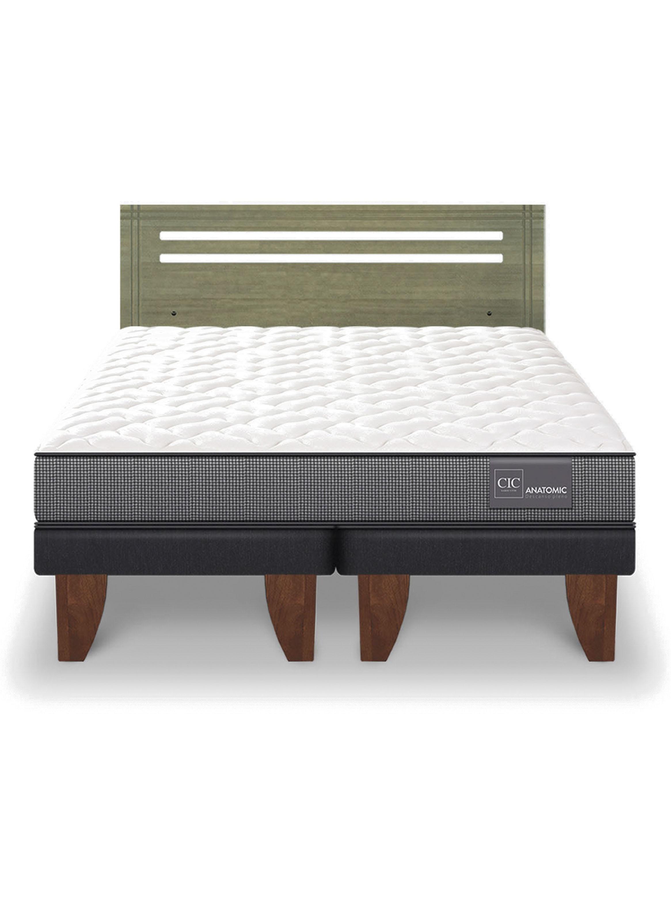 Cama Europea Anatomic 2 Plazas Base Dividida + Respaldo Múnich Olivo-2
