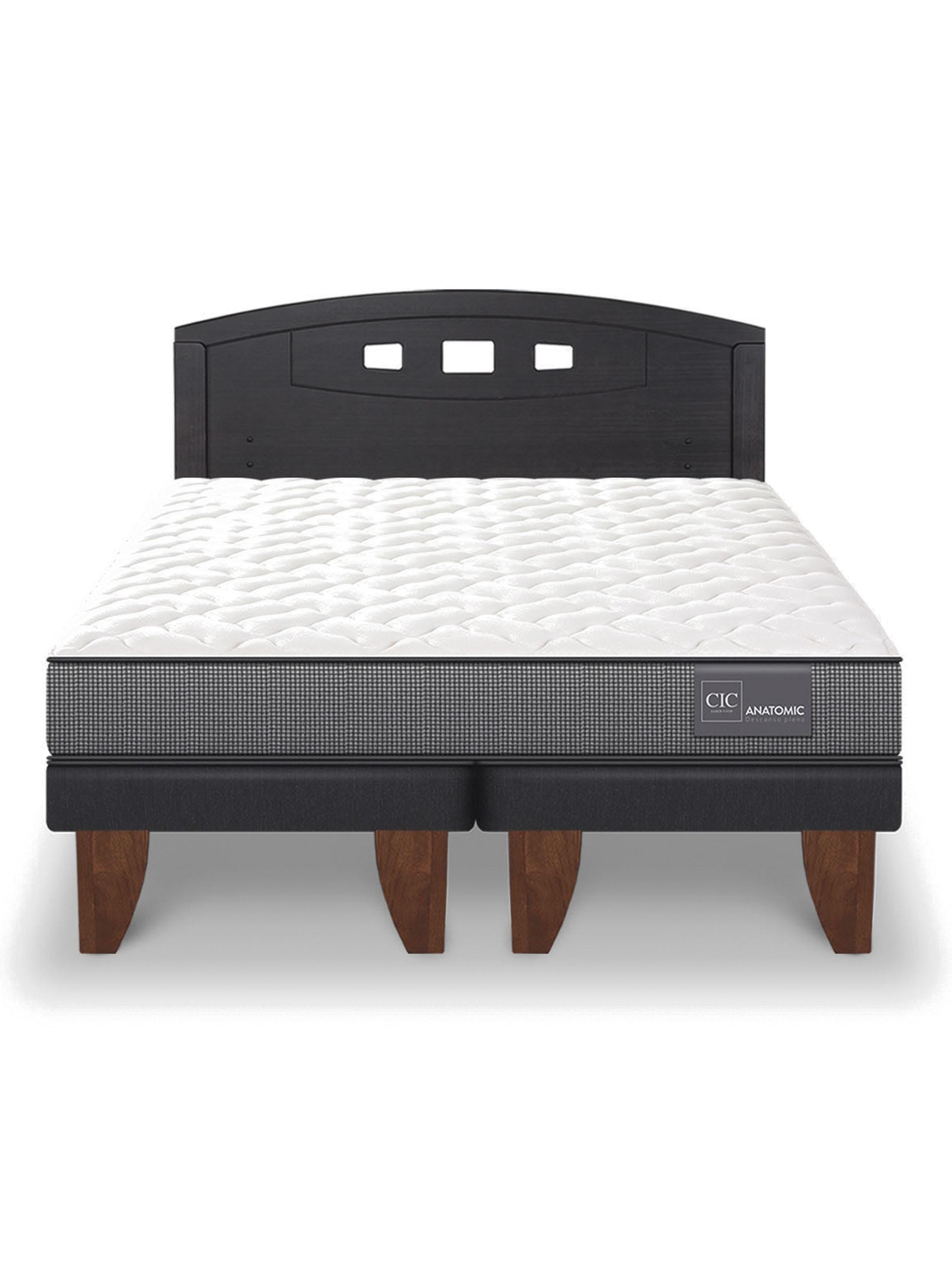 Cama Europea Anatomic 2 Plazas Base Dividida + Respaldo Gales Negro-2