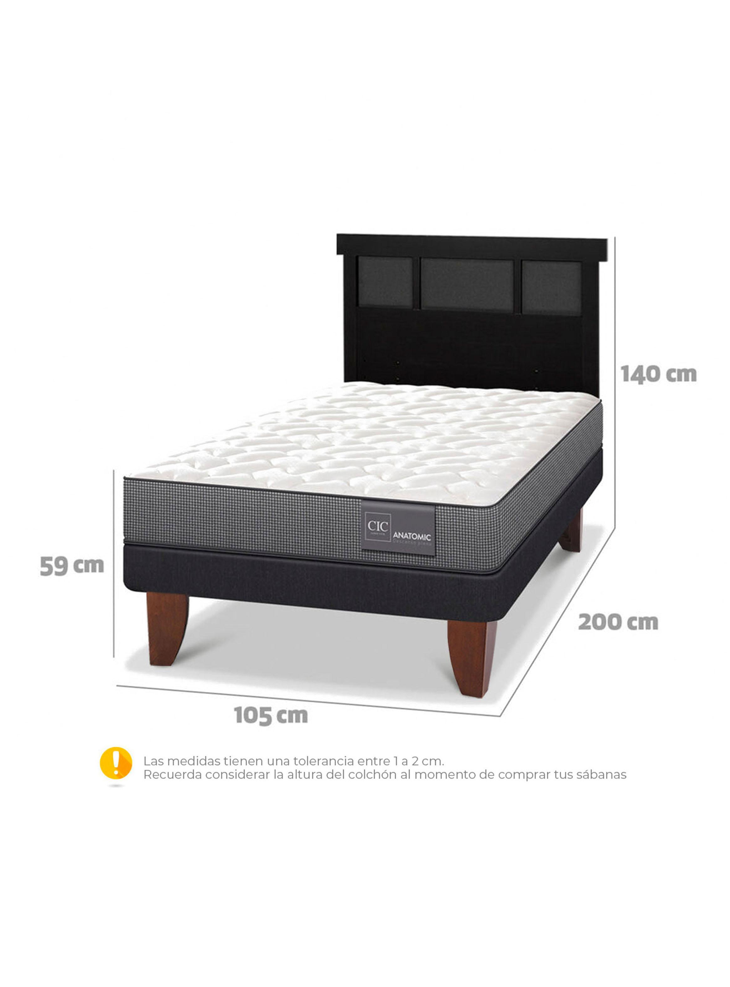 Cama Europea Anatomic 1.5 Plazas + Respaldo Dublín Negro-1