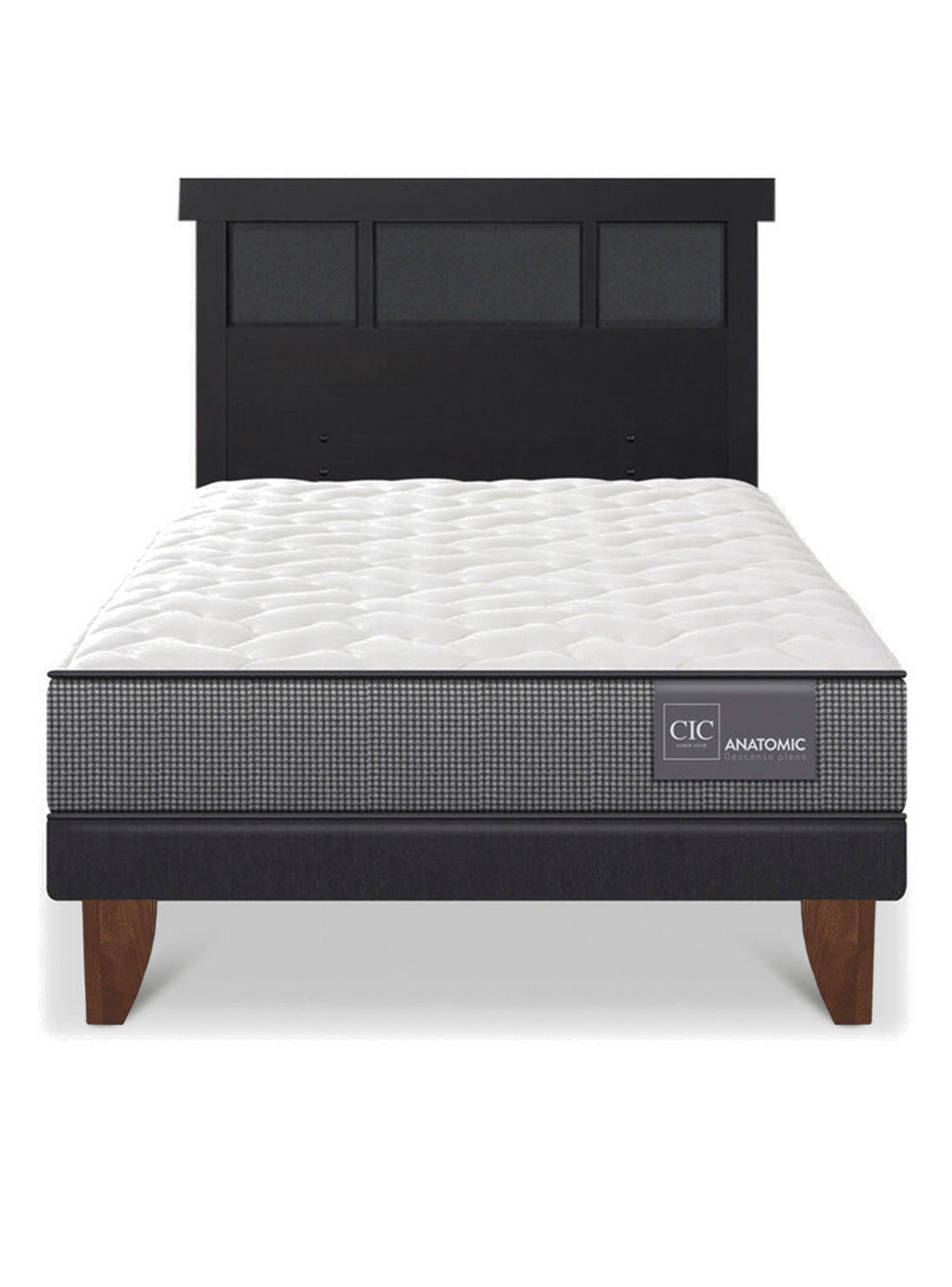 Cama Europea Anatomic 1.5 Plazas + Respaldo Dublín Negro-2