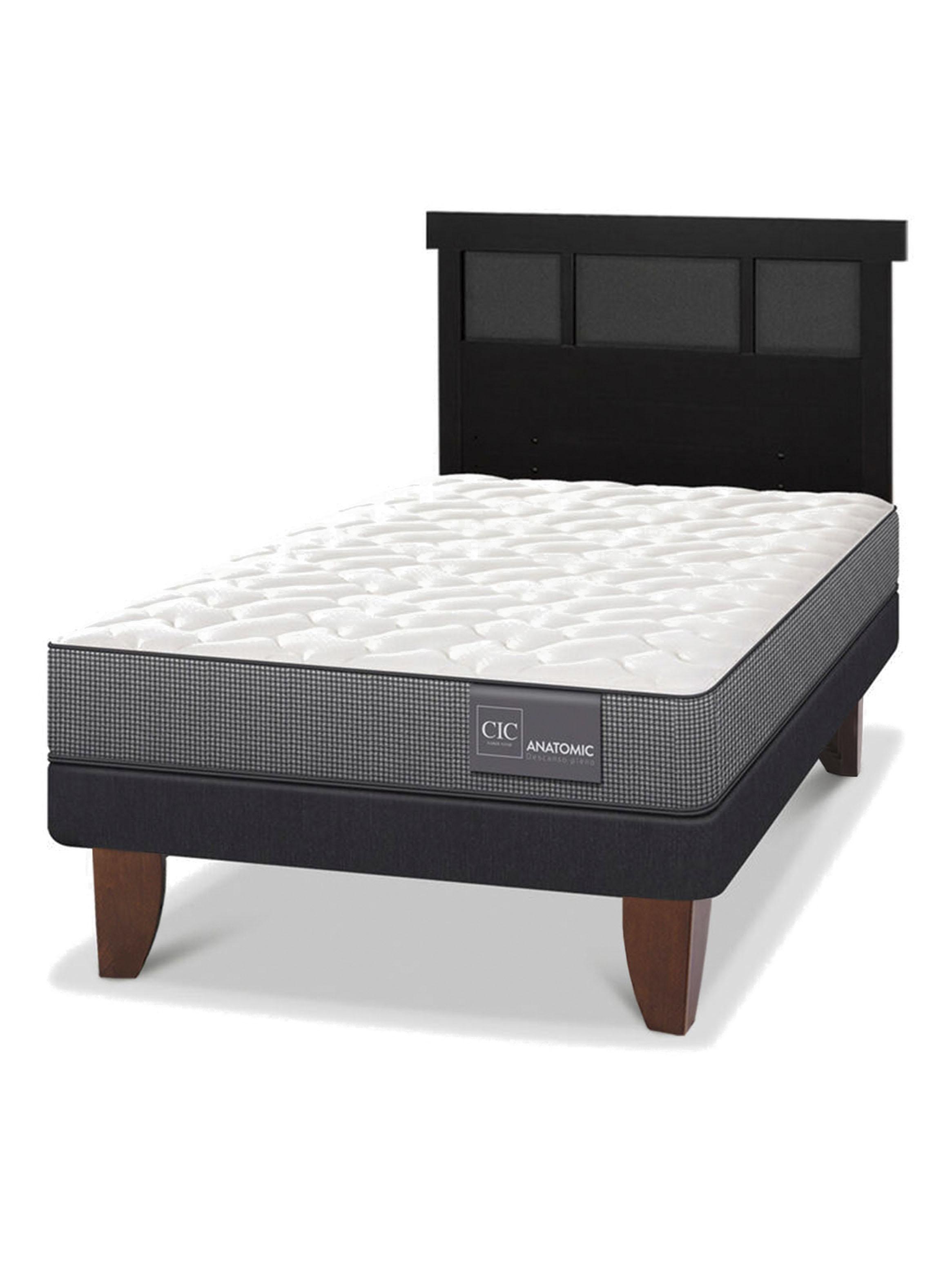 Cama Europea Anatomic 1.5 Plazas + Respaldo Dublín Negro-0