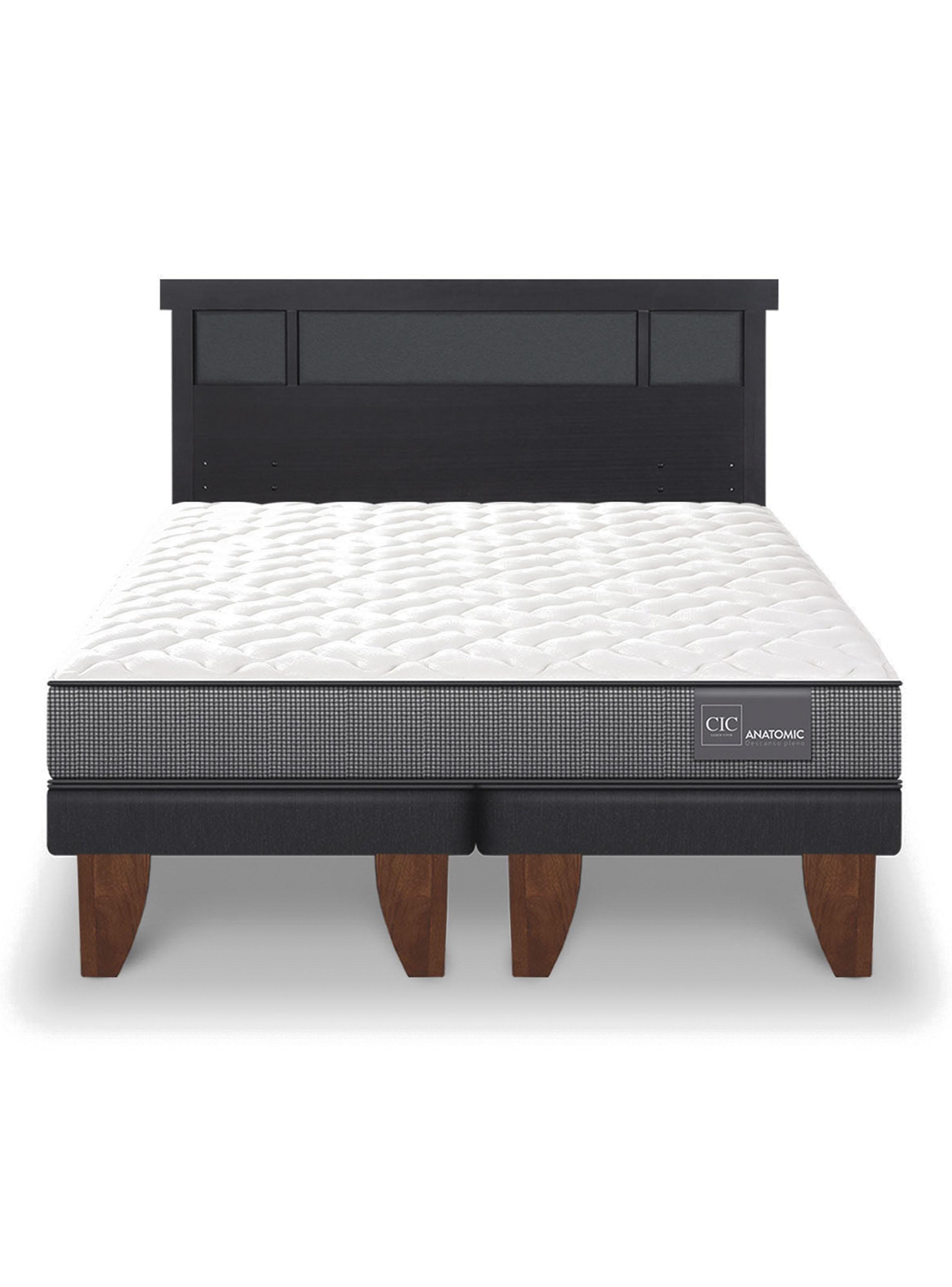 Cama Europea Anatomic 2 Plazas Base Dividida + Respaldo Dublín Negro-2