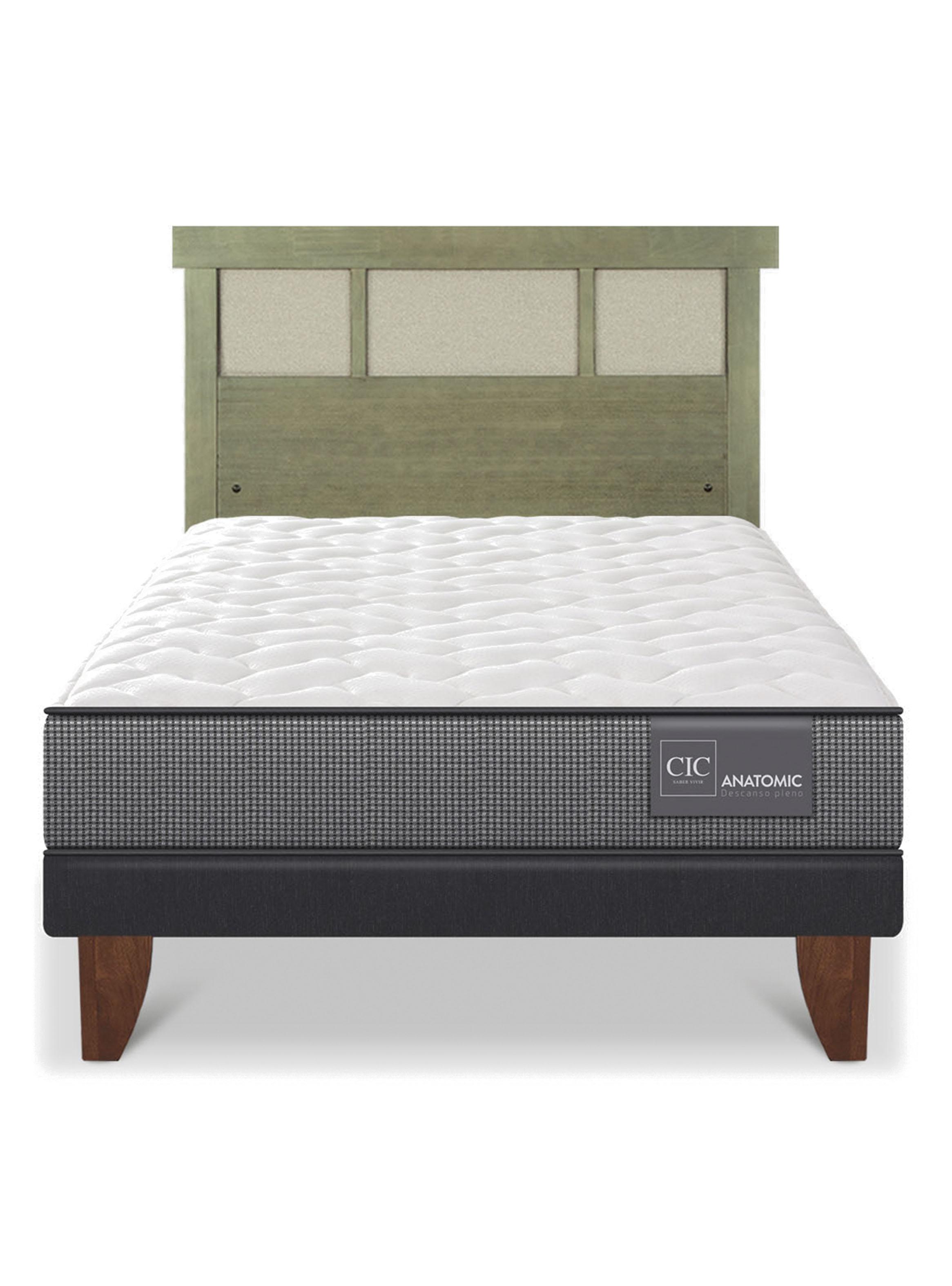 Cama Europea Anatomic 1.5 Plazas + Respaldo Dublín Olivo-2