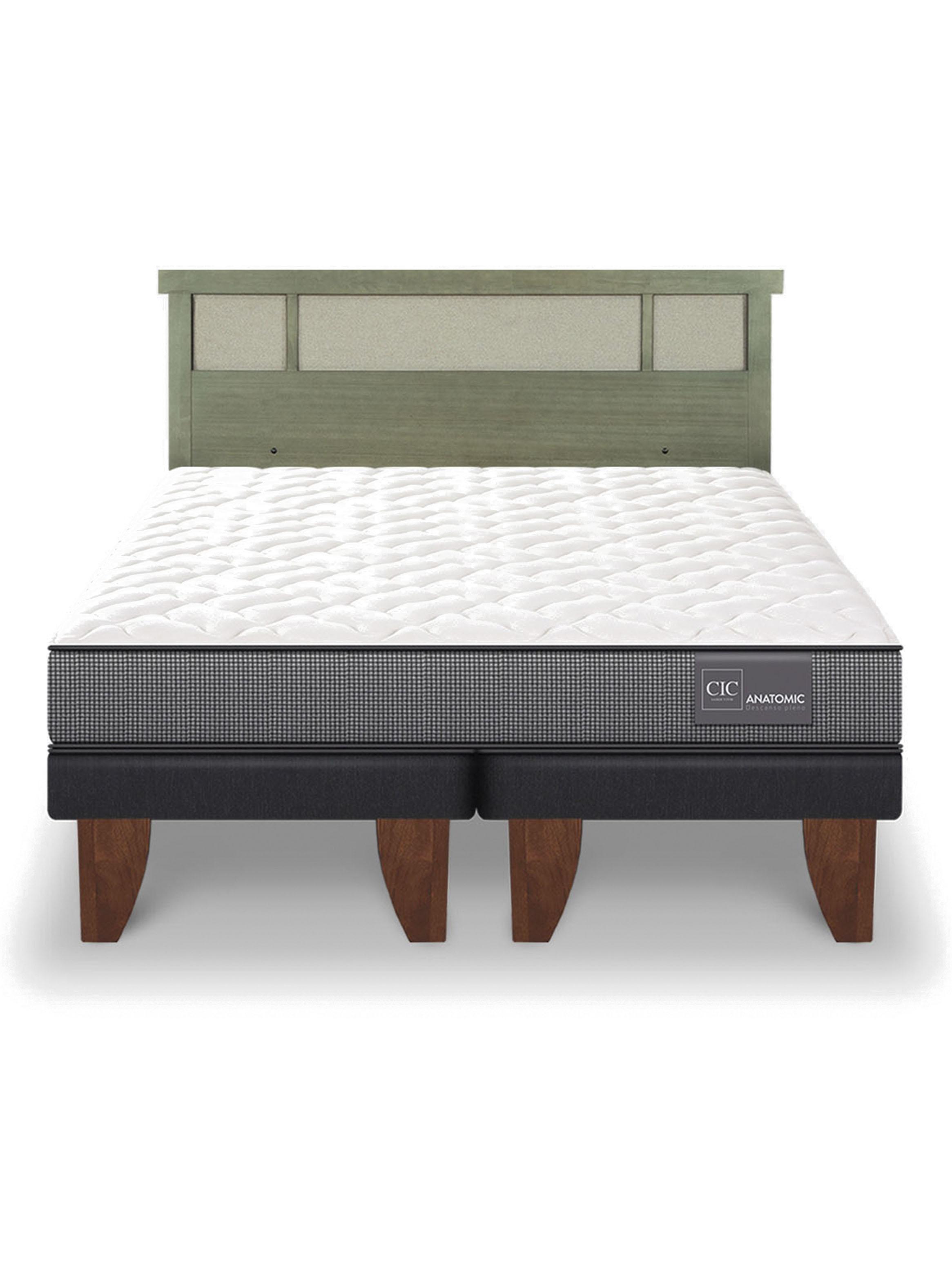 Cama Europea Anatomic 2 Plazas Base Dividida + Respaldo Dublín Olivo-2