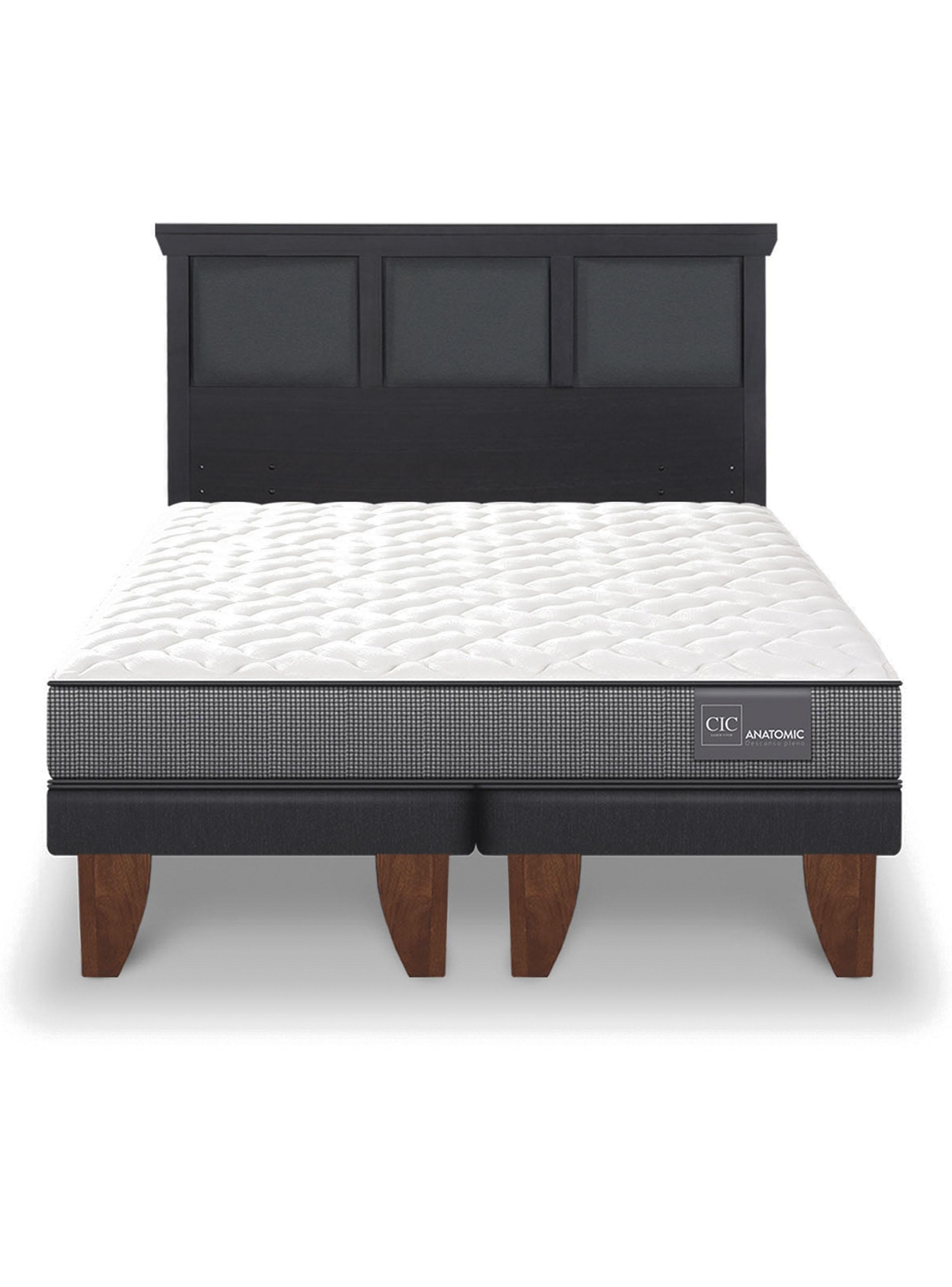 Cama Europea Anatomic 2 Plazas Base Dividida + Respaldo Torino Negro-2