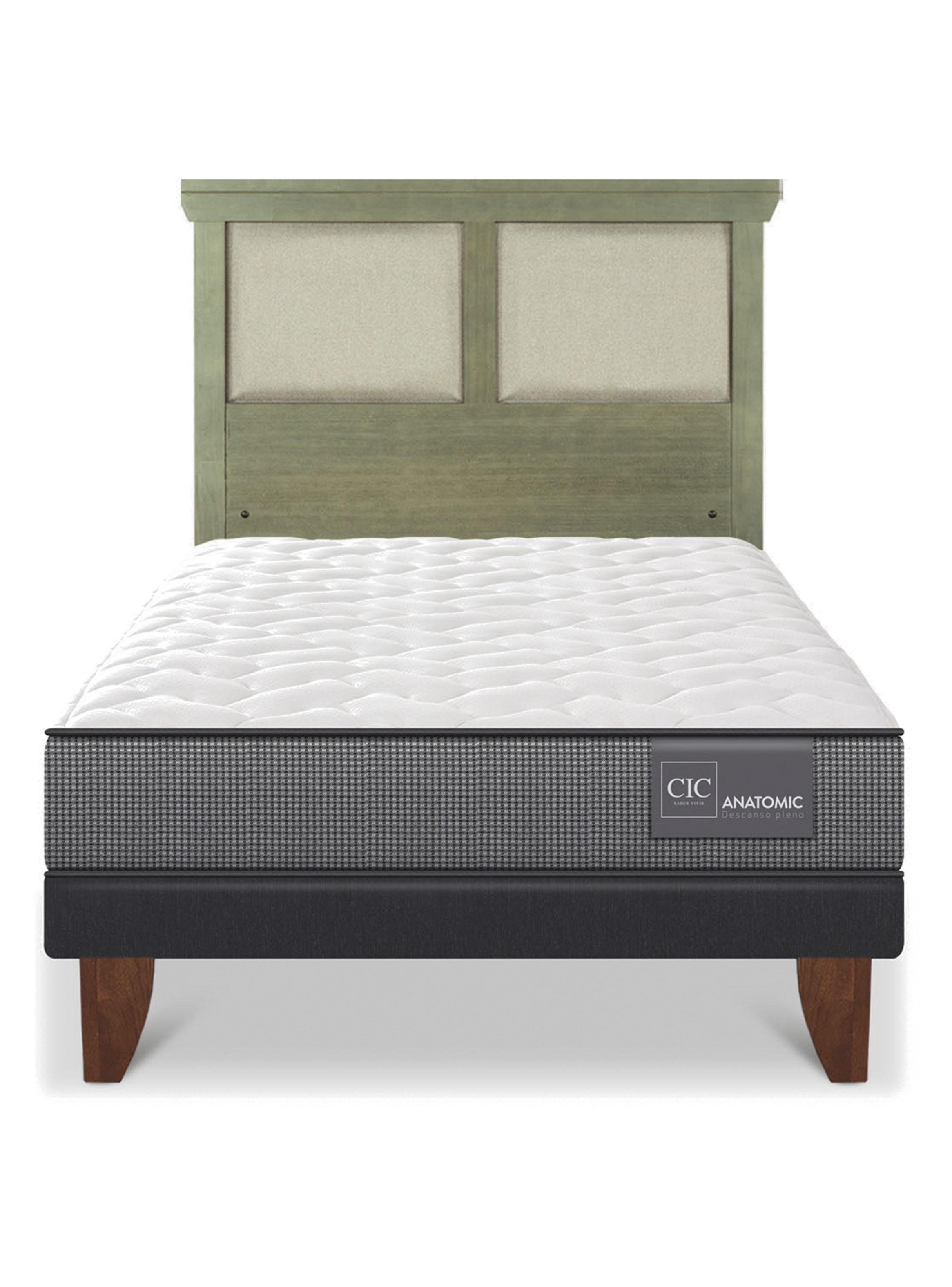 Cama Europea Anatomic 1.5 Plazas + Respaldo Torino Olivo-2