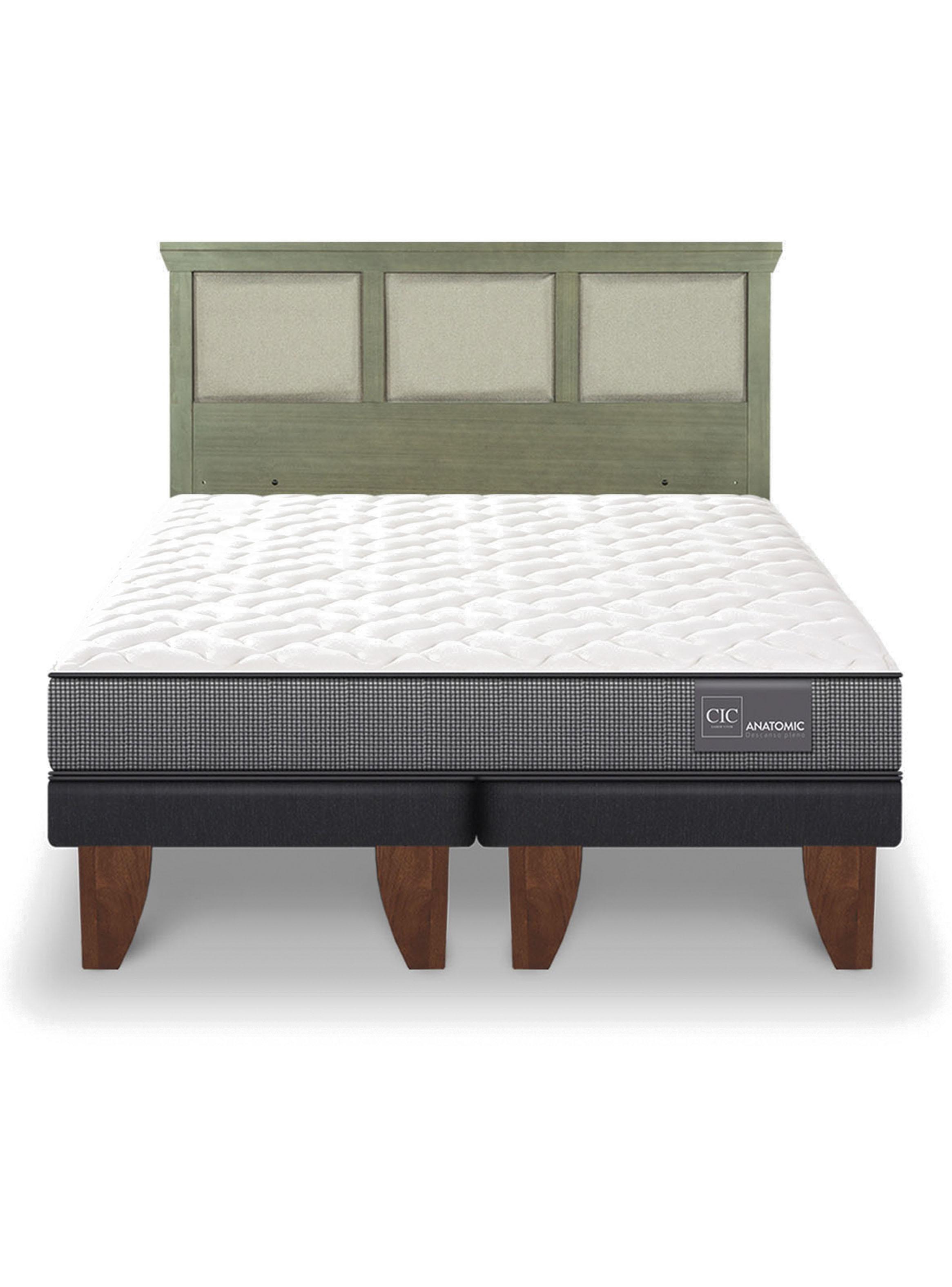 Cama Europea Anatomic 2 Plazas Base Dividida + Respaldo Torino Olivo-2