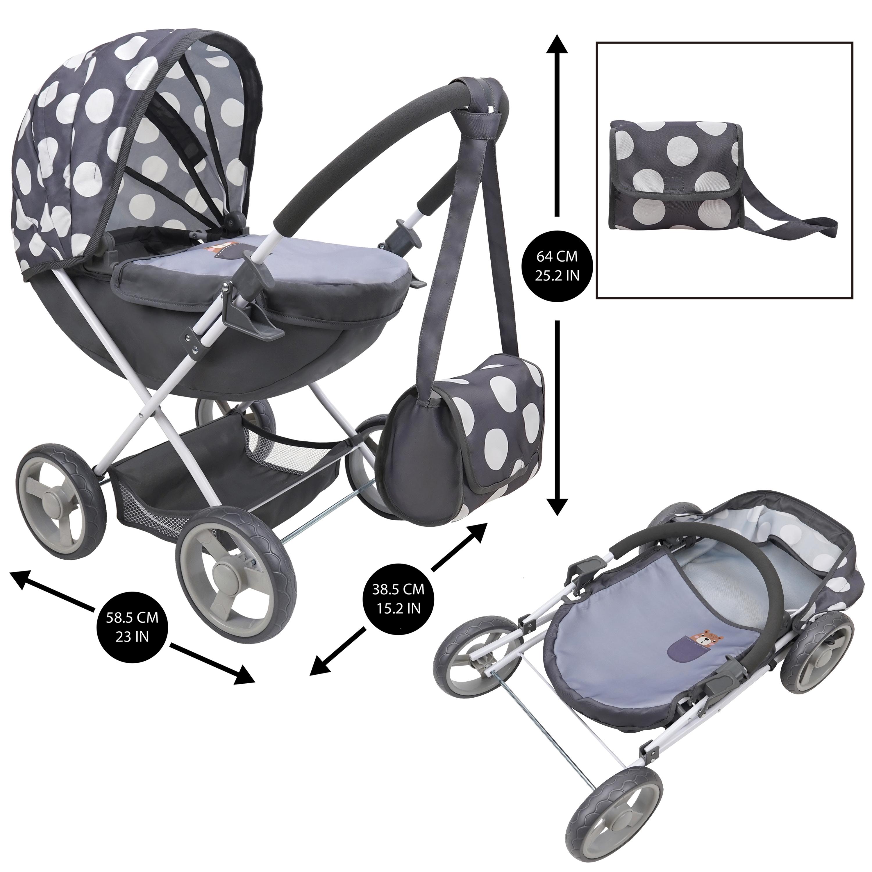 Coche Cuna para Muñecas Squirrel Gris/Blanco-7