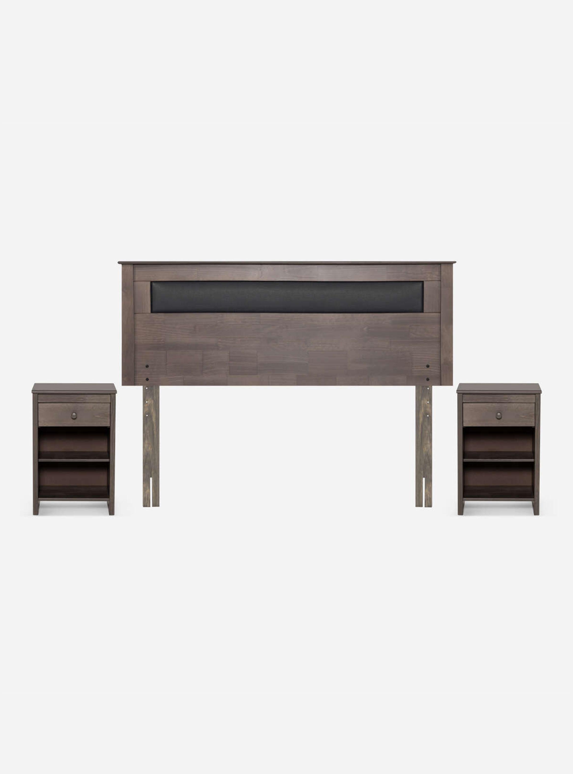 Set Muebles Respaldo 2 Plazas + Veladores Ferrara Gris-0