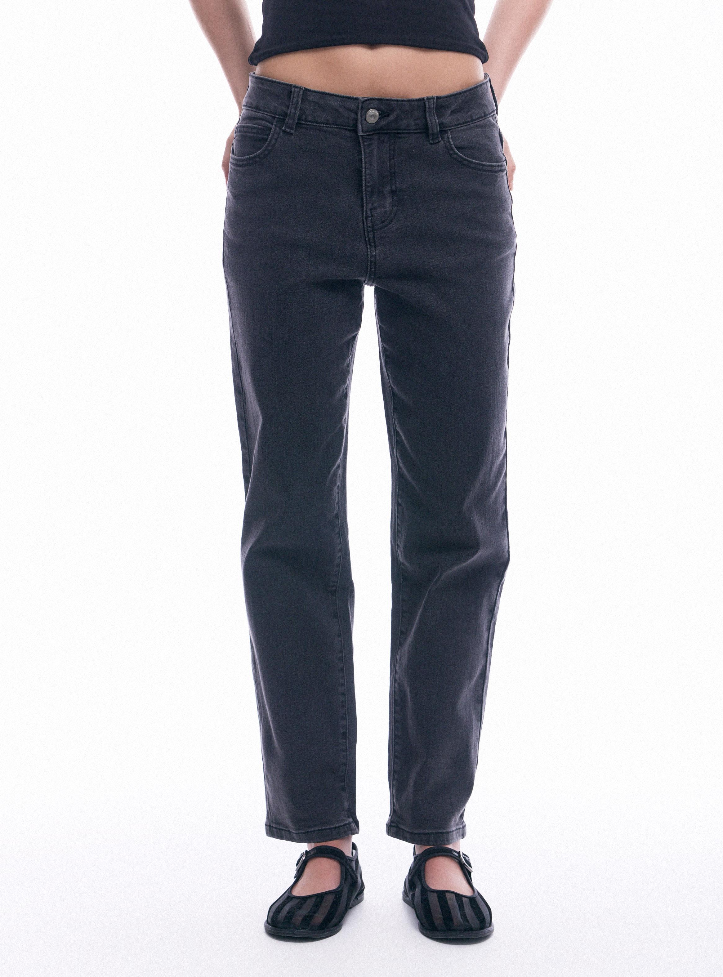 Jeans Mom Tiro Alto Tela con Spandex-0