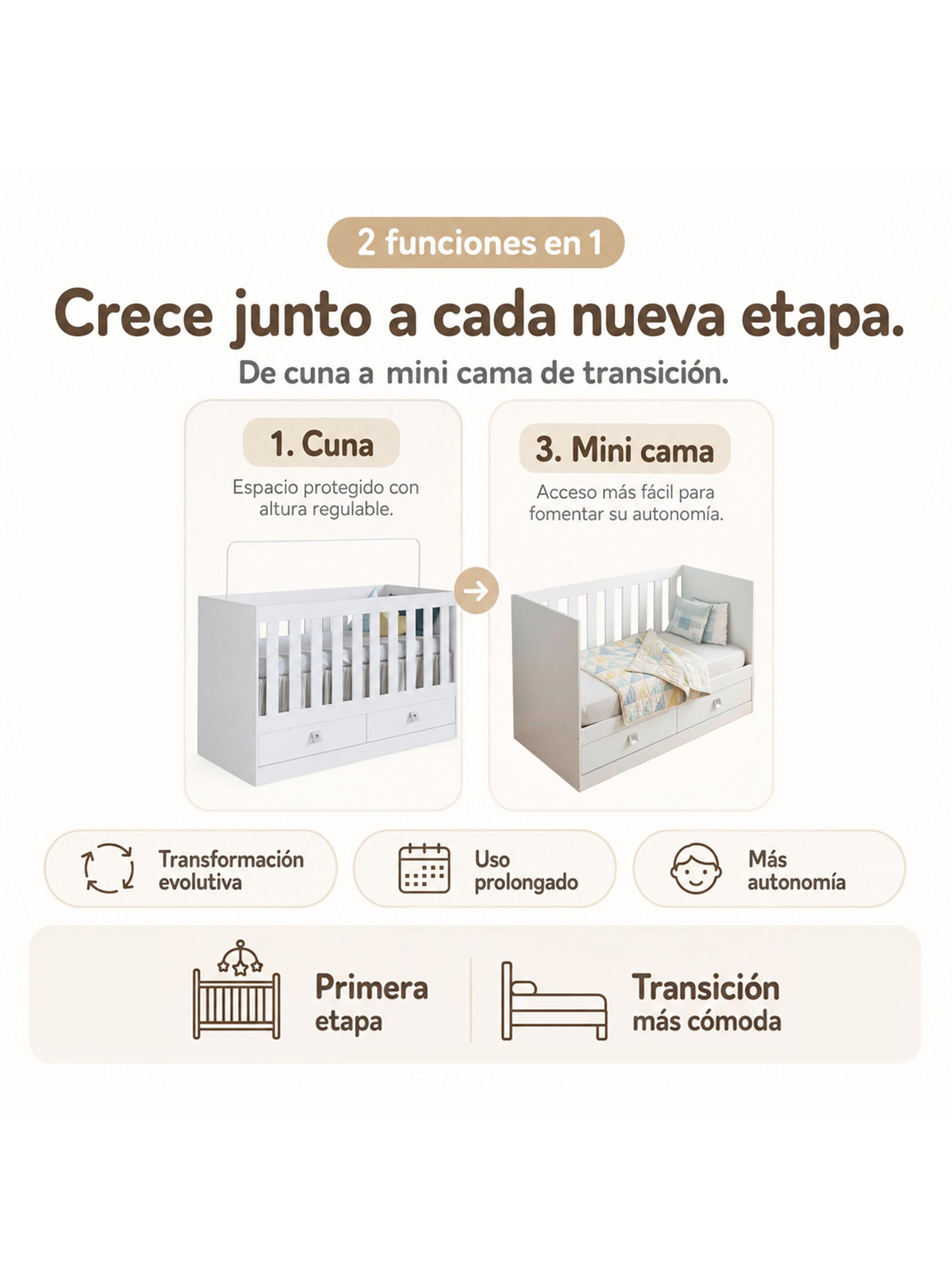 Cuna Multifunción New Amore 3 x 1 Blanco-2