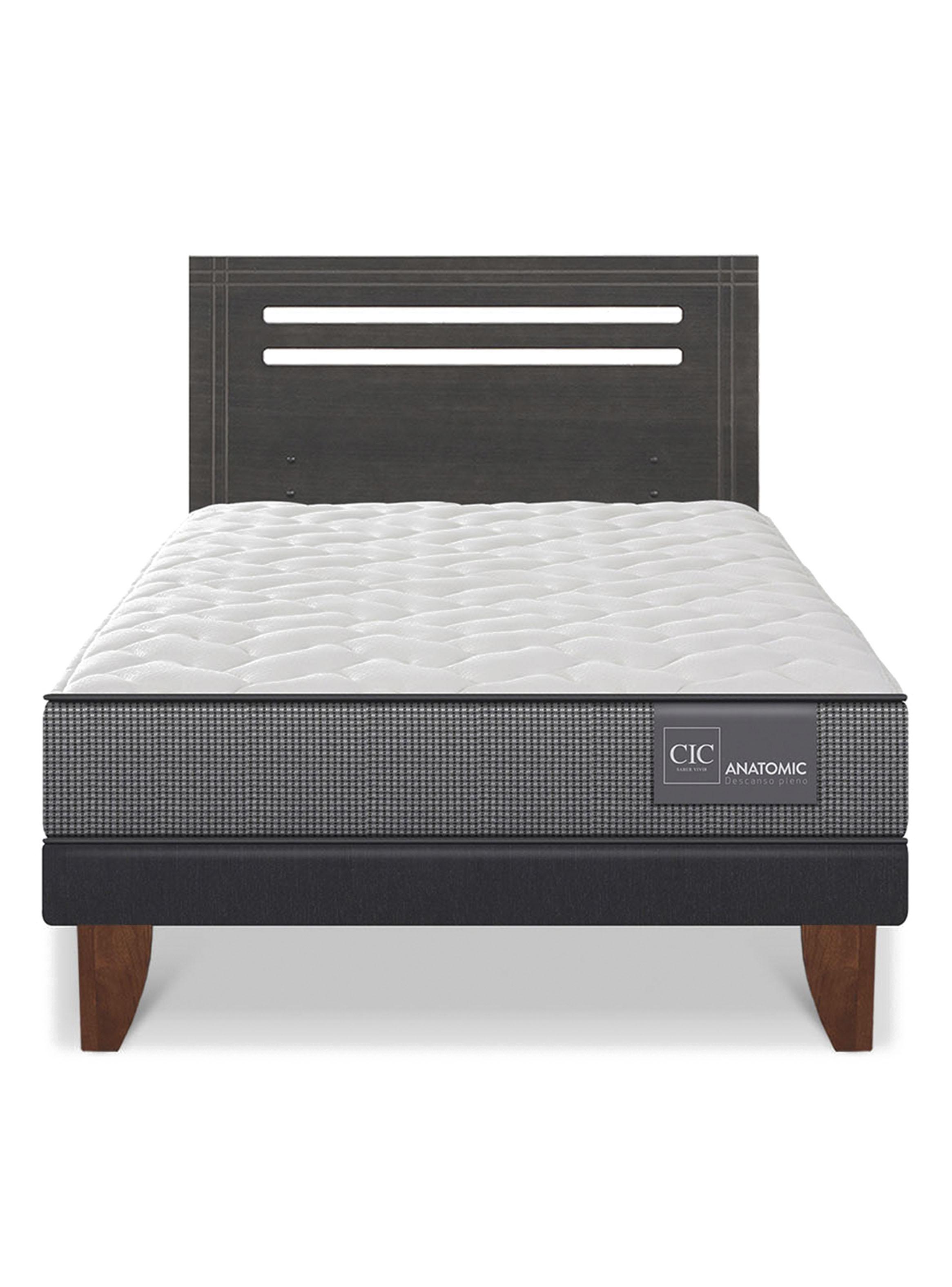 Cama Europea Anatomic 1.5 Plazas Respaldo Munich Gris-2