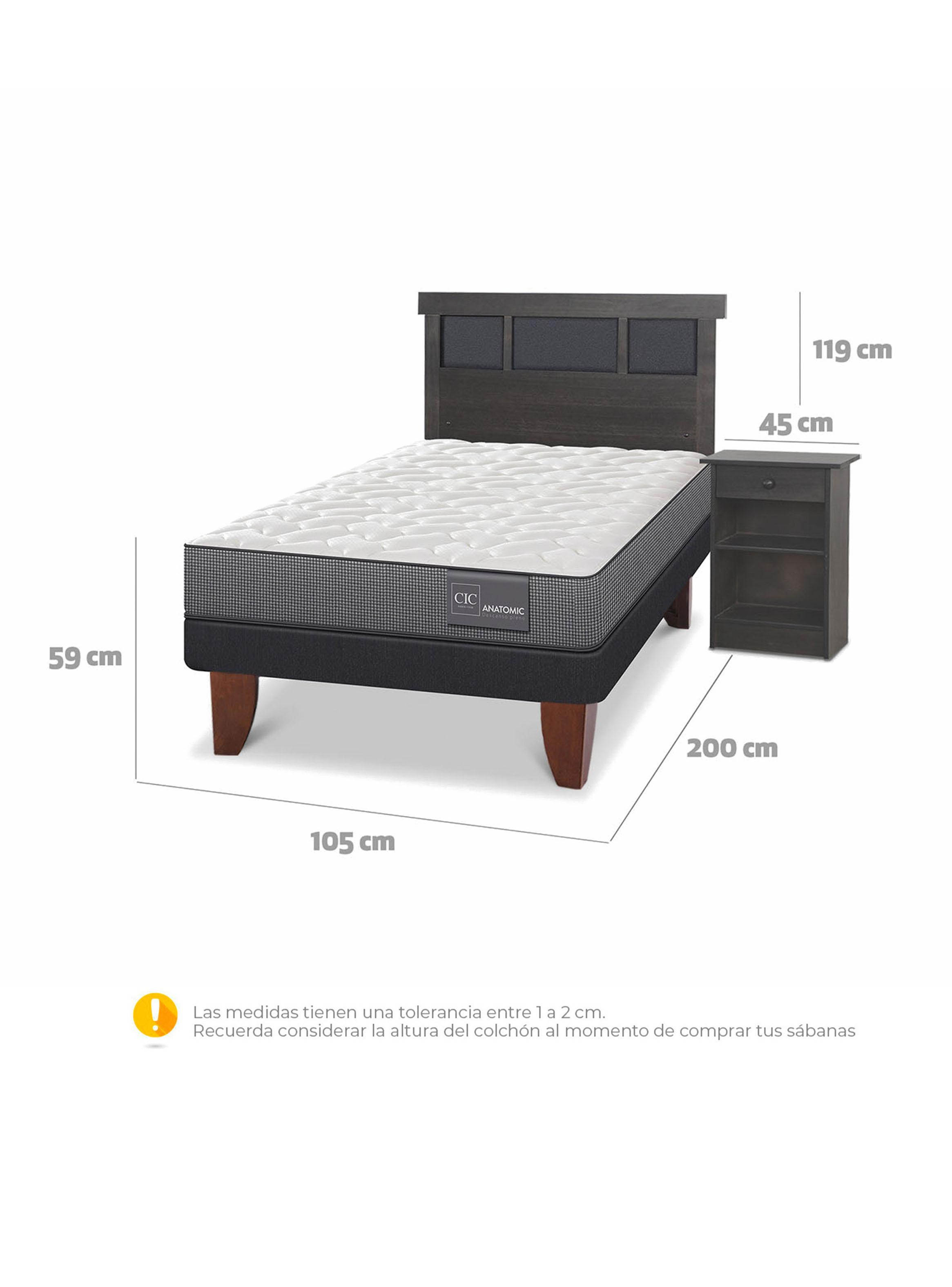 Cama Europea Anatomic 1.5 Plazas Set Muebles Dublin Gris-1