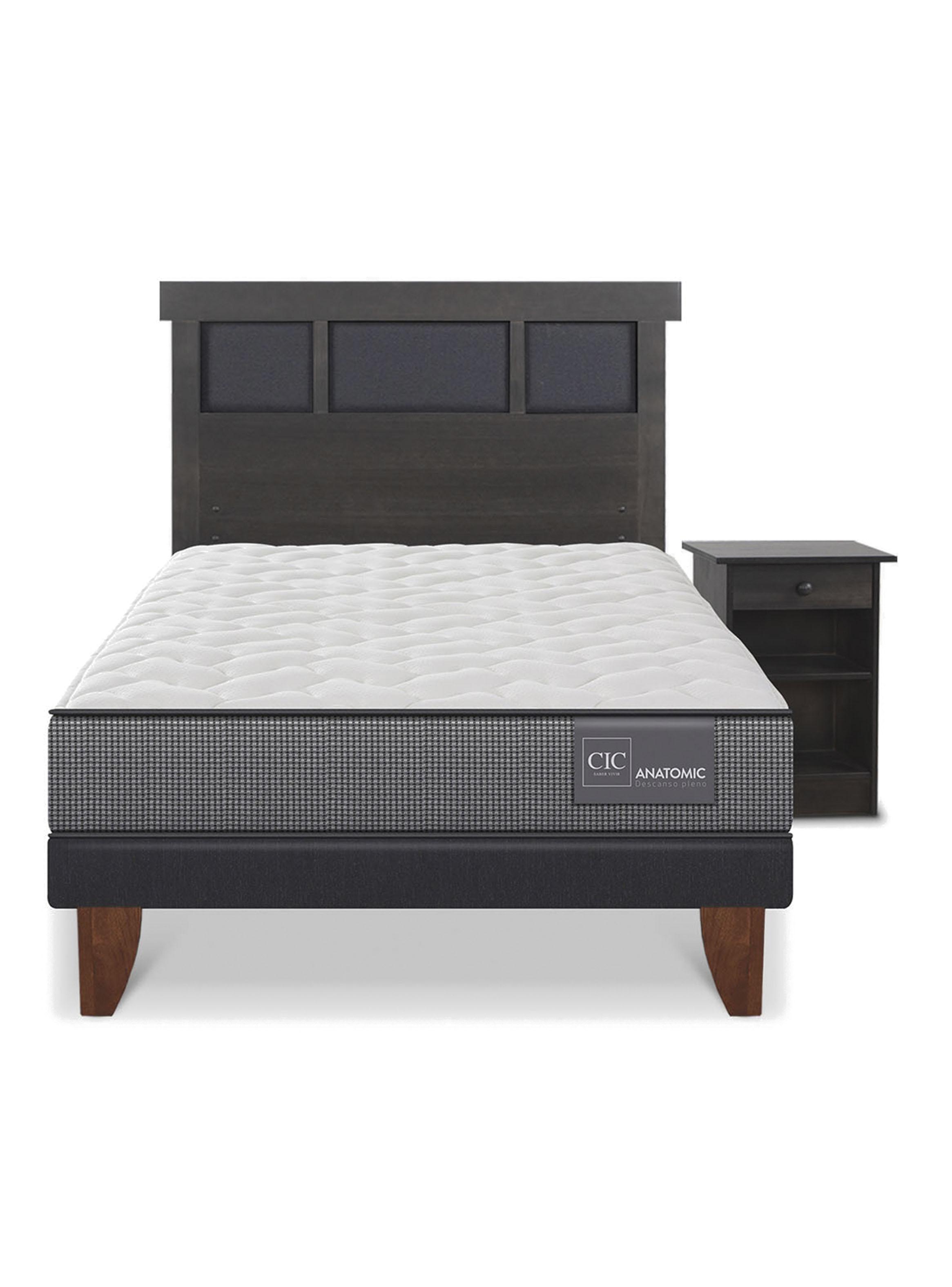 Cama Europea Anatomic 1.5 Plazas Set Muebles Dublin Gris-2