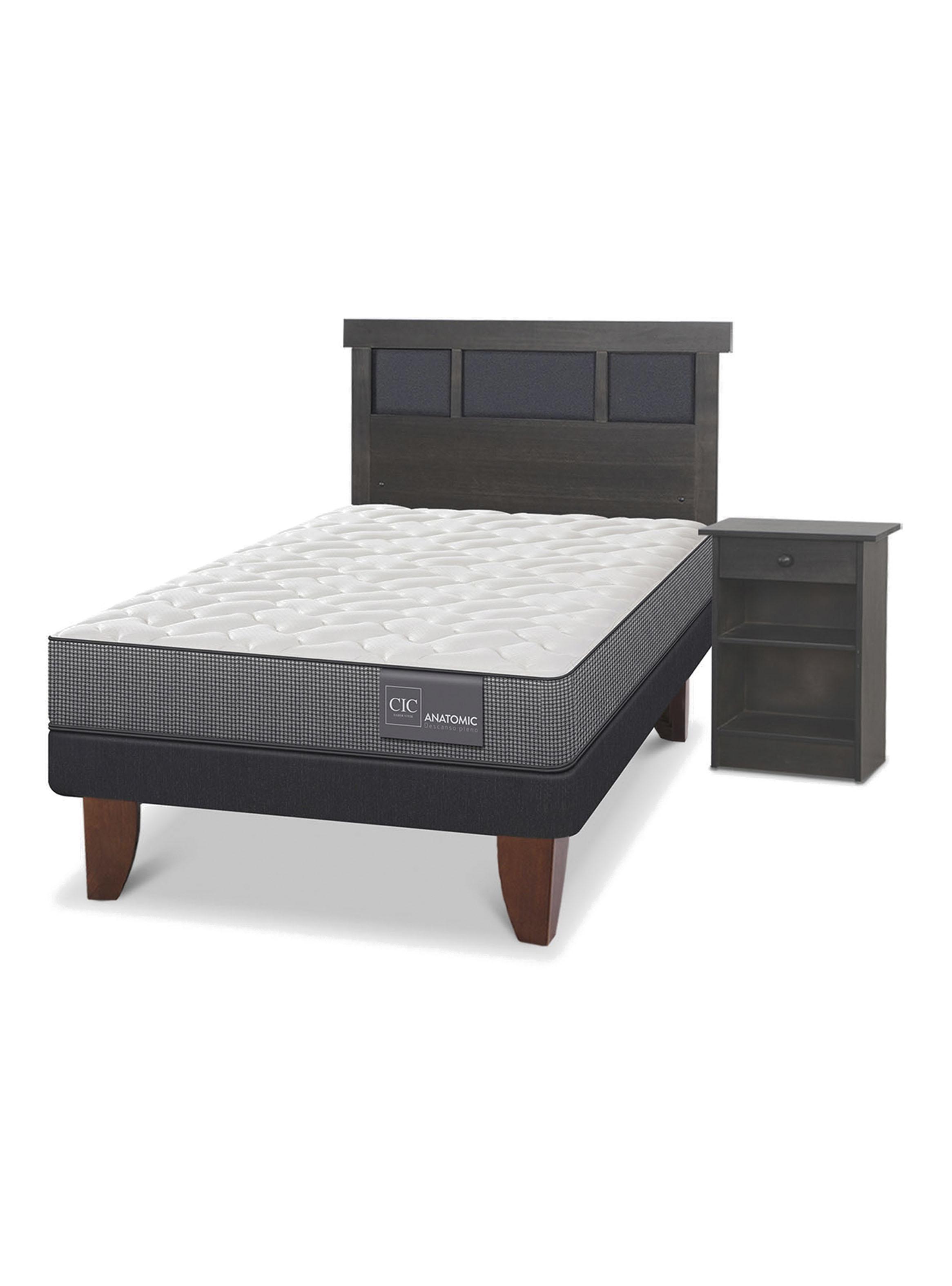 Cama Europea Anatomic 1.5 Plazas Set Muebles Dublin Gris-0