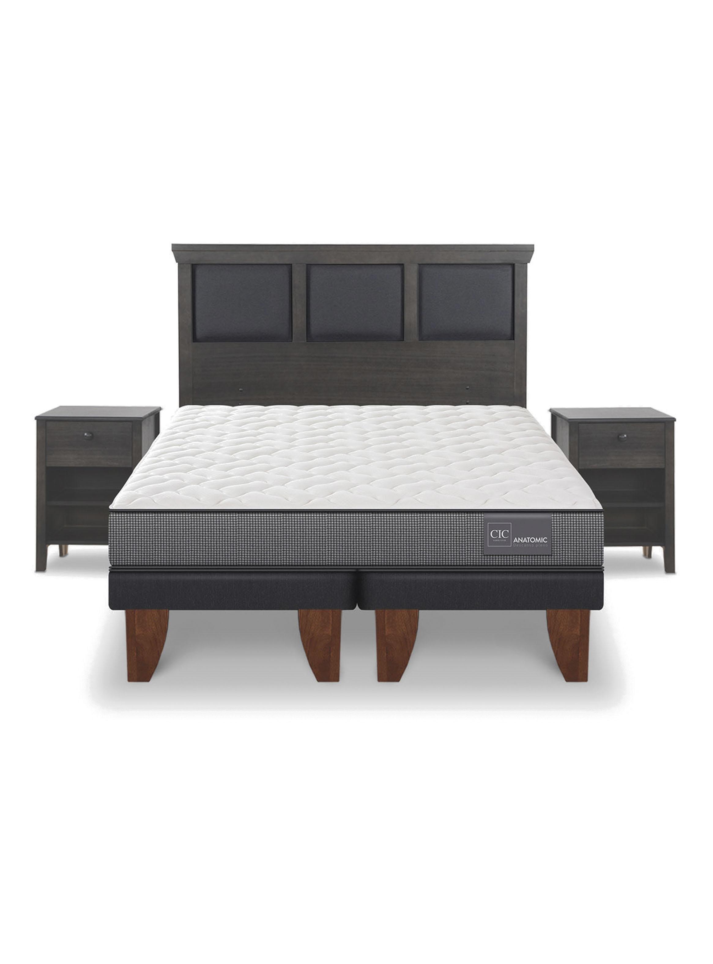 Cama Europea Anatomic 2 Plazas Base Dividida Set Torino Gris-2