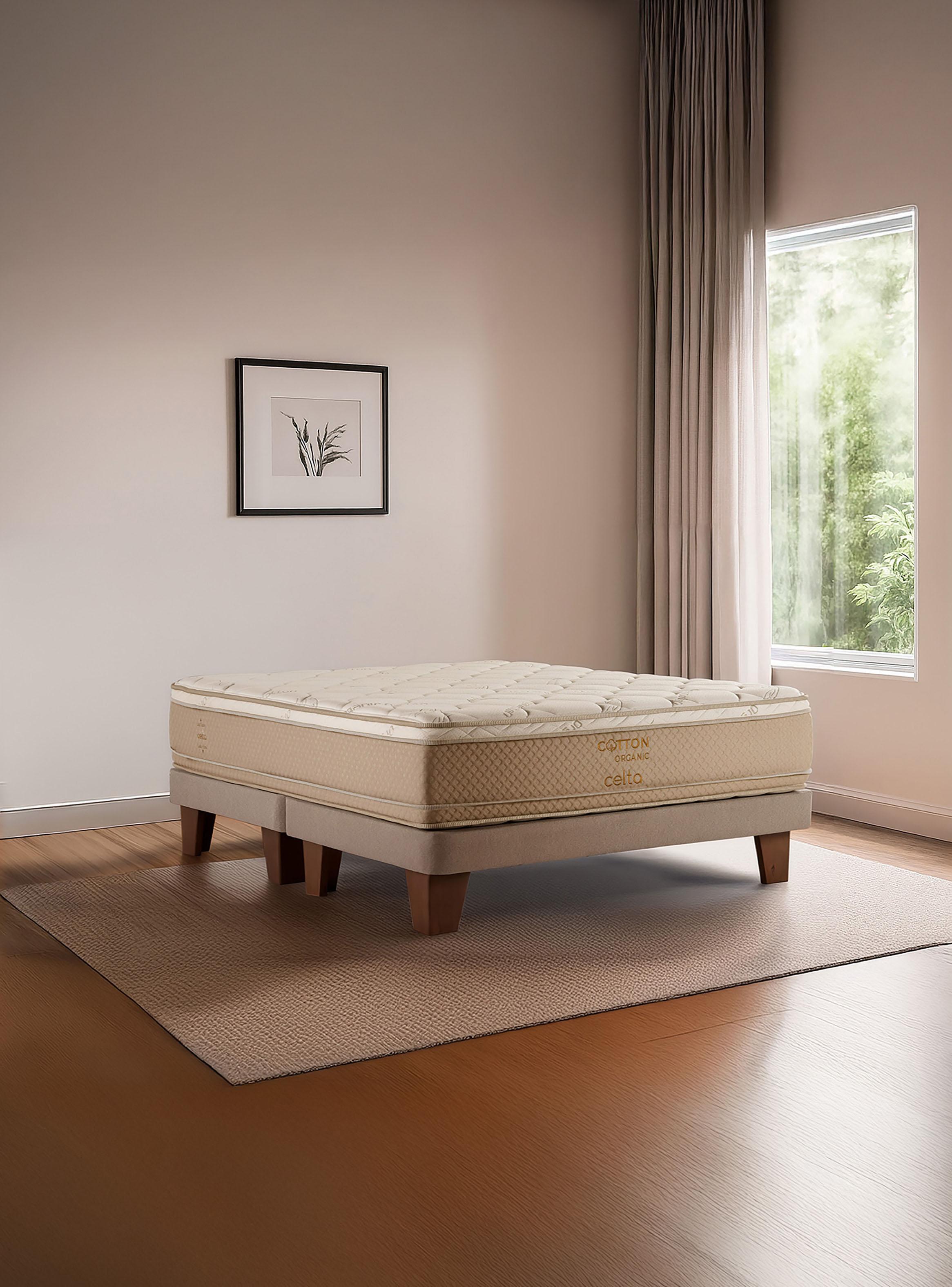 Cama Europea Cotton Organic 2 Plazas Base Dividida + Set Muebles Aragón-5