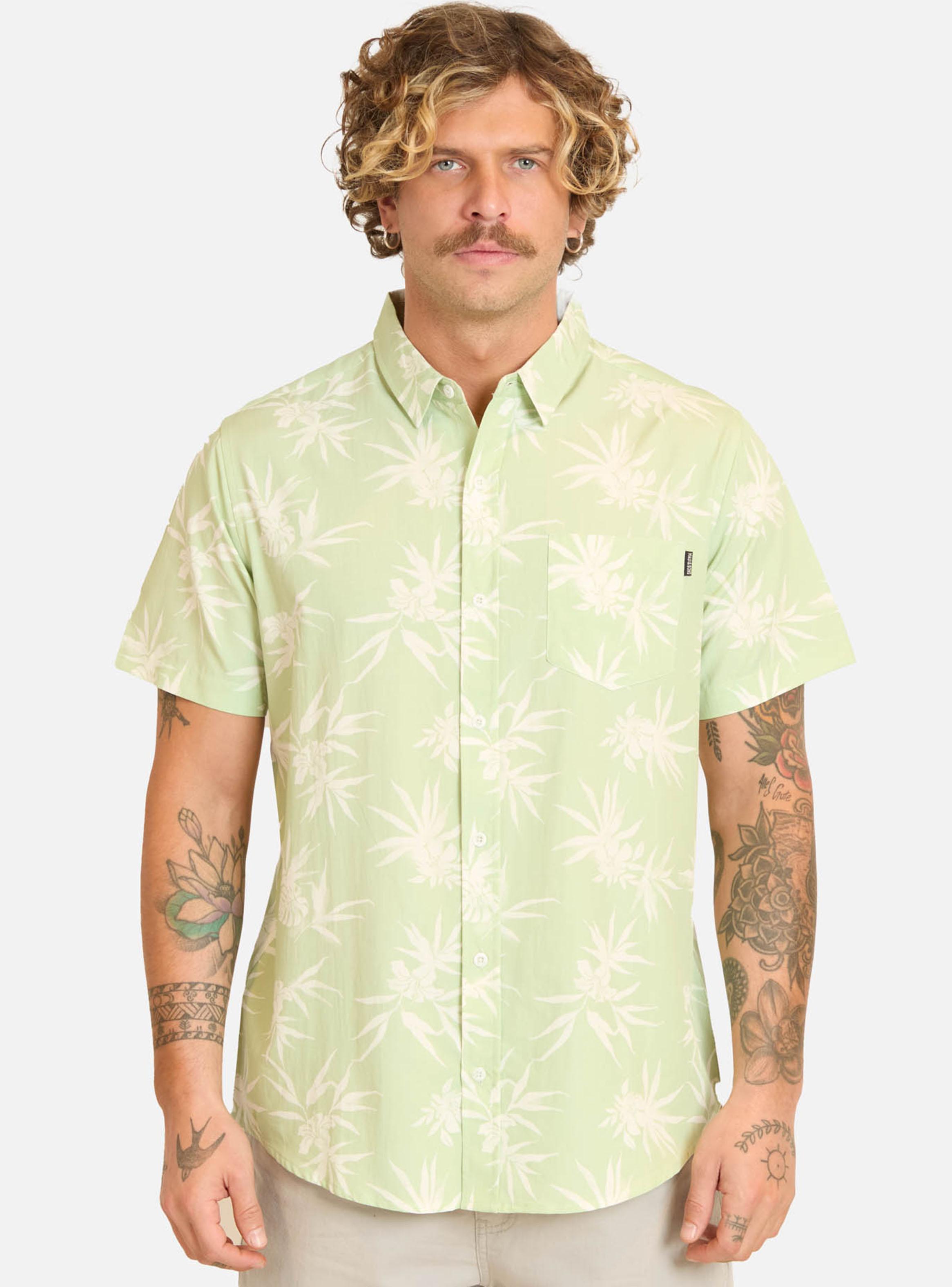 Camisa Casual MC Full Print Hojas-0